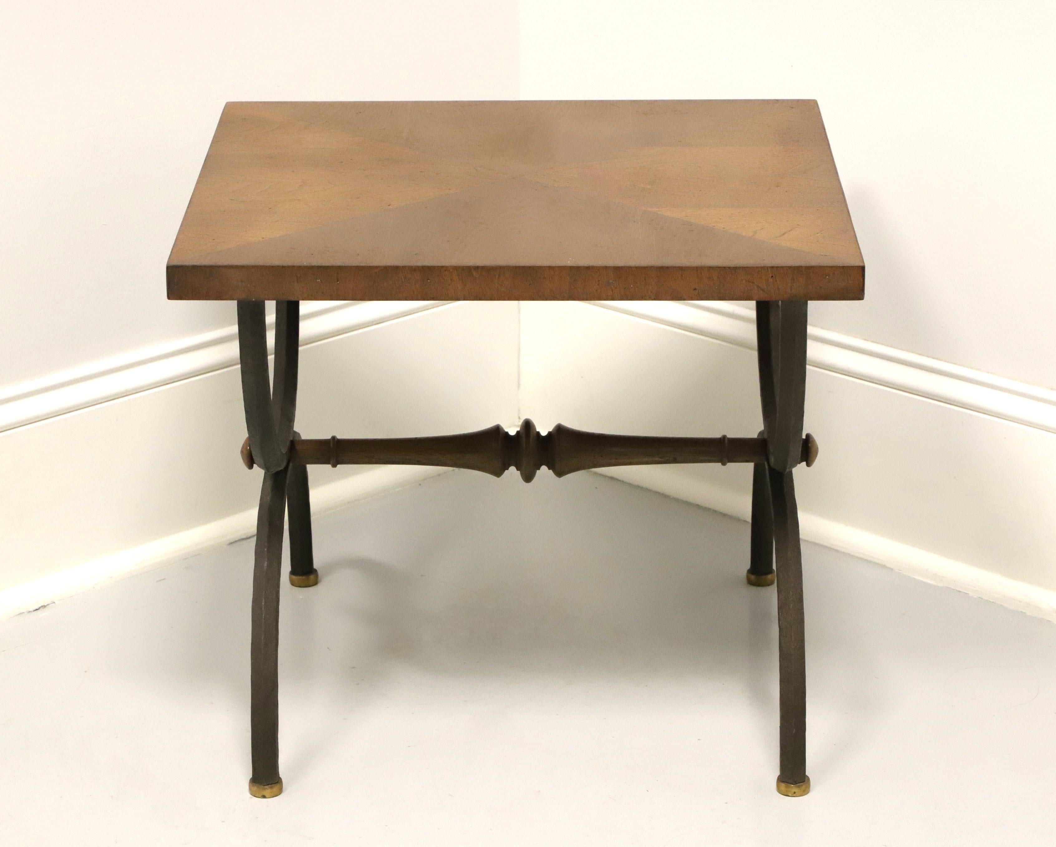 American TOMLINSON 1960's Walnut Square Cocktail Table with Metal Legs - B For Sale