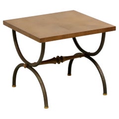 Retro TOMLINSON 1960's Walnut Square Cocktail Table with Metal Legs - B