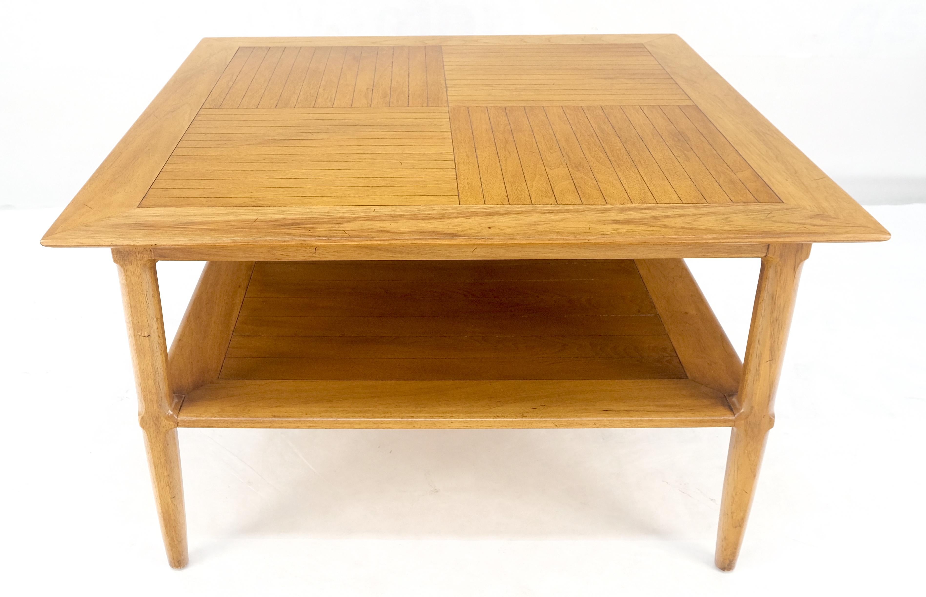 Lacquered Tomlinson Blond Two Tier Large 32x32 Square Side End Occasional Table MINT For Sale