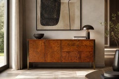Tomlinson Burl Walnut Credenza or Sideboard, Brass Trim, North Carolina, 1960s