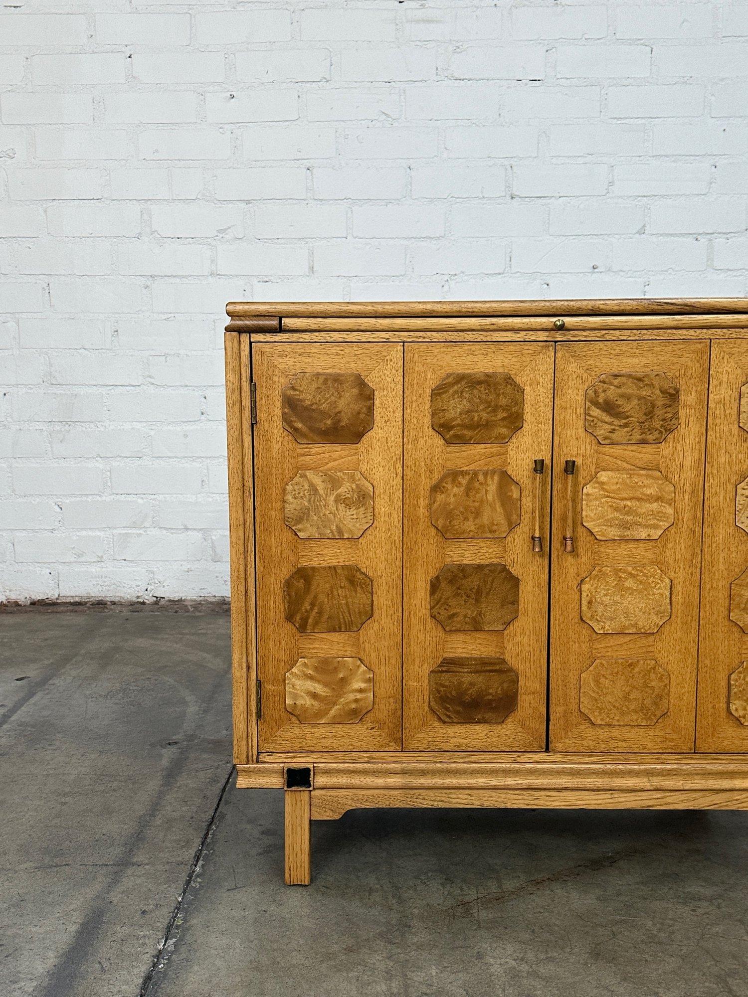 Mid-Century Modern Tomlinson Burl Wood Bar Cabinet For Sale