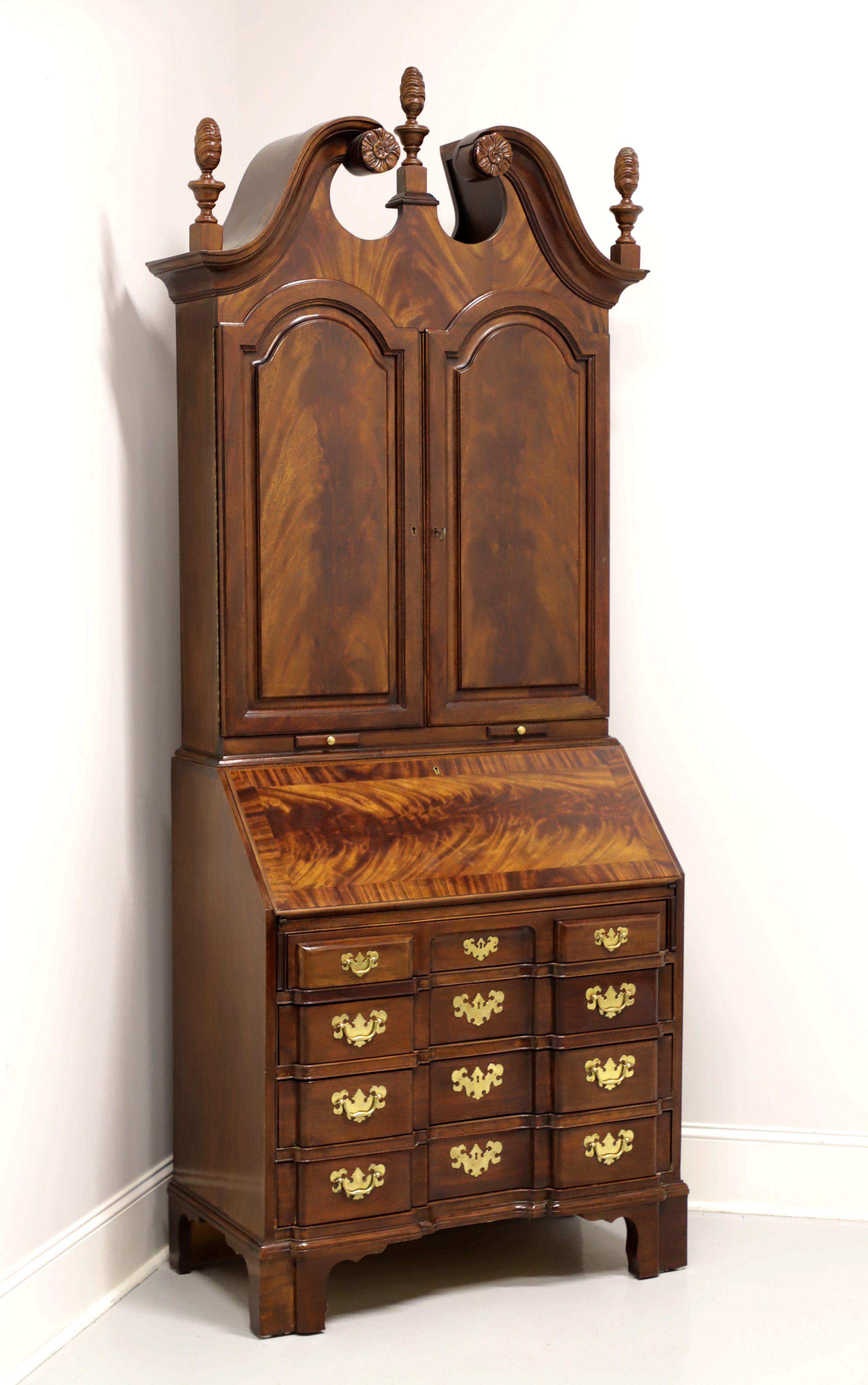 TOMLINSON Crotch Mahogany Block Front Secretary Desk with Blind Bookcase For Sale 8