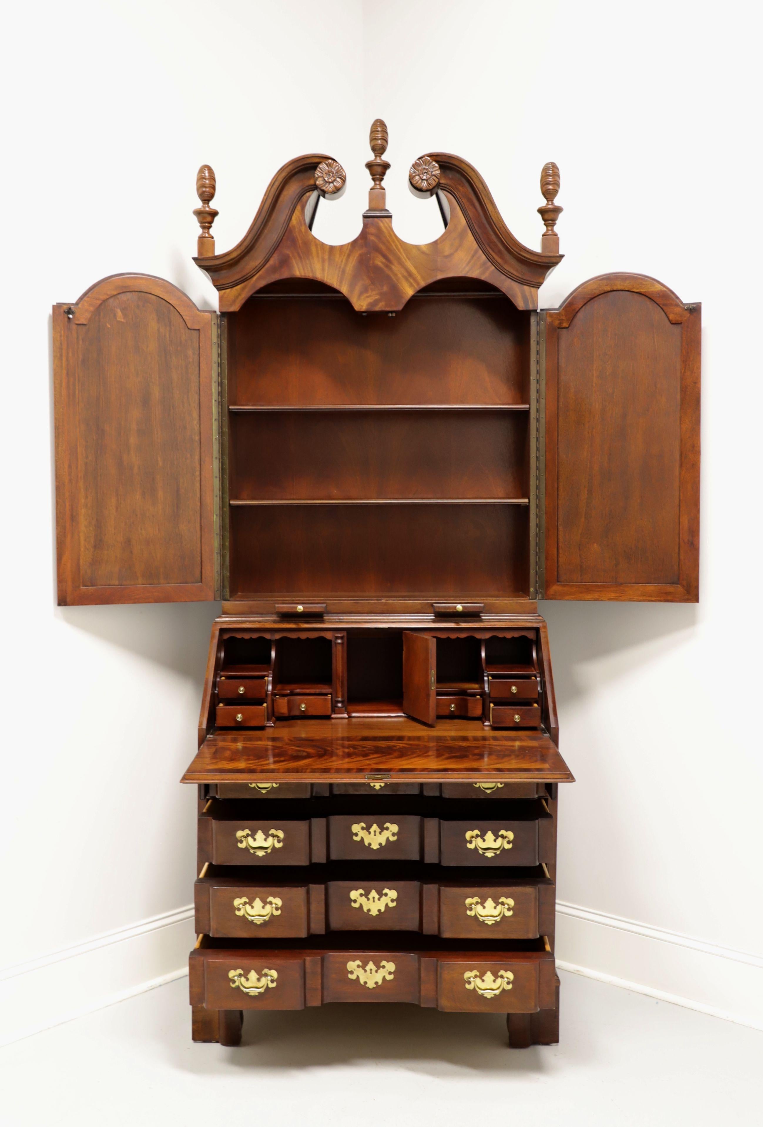 American TOMLINSON Crotch Mahogany Block Front Secretary Desk with Blind Bookcase For Sale