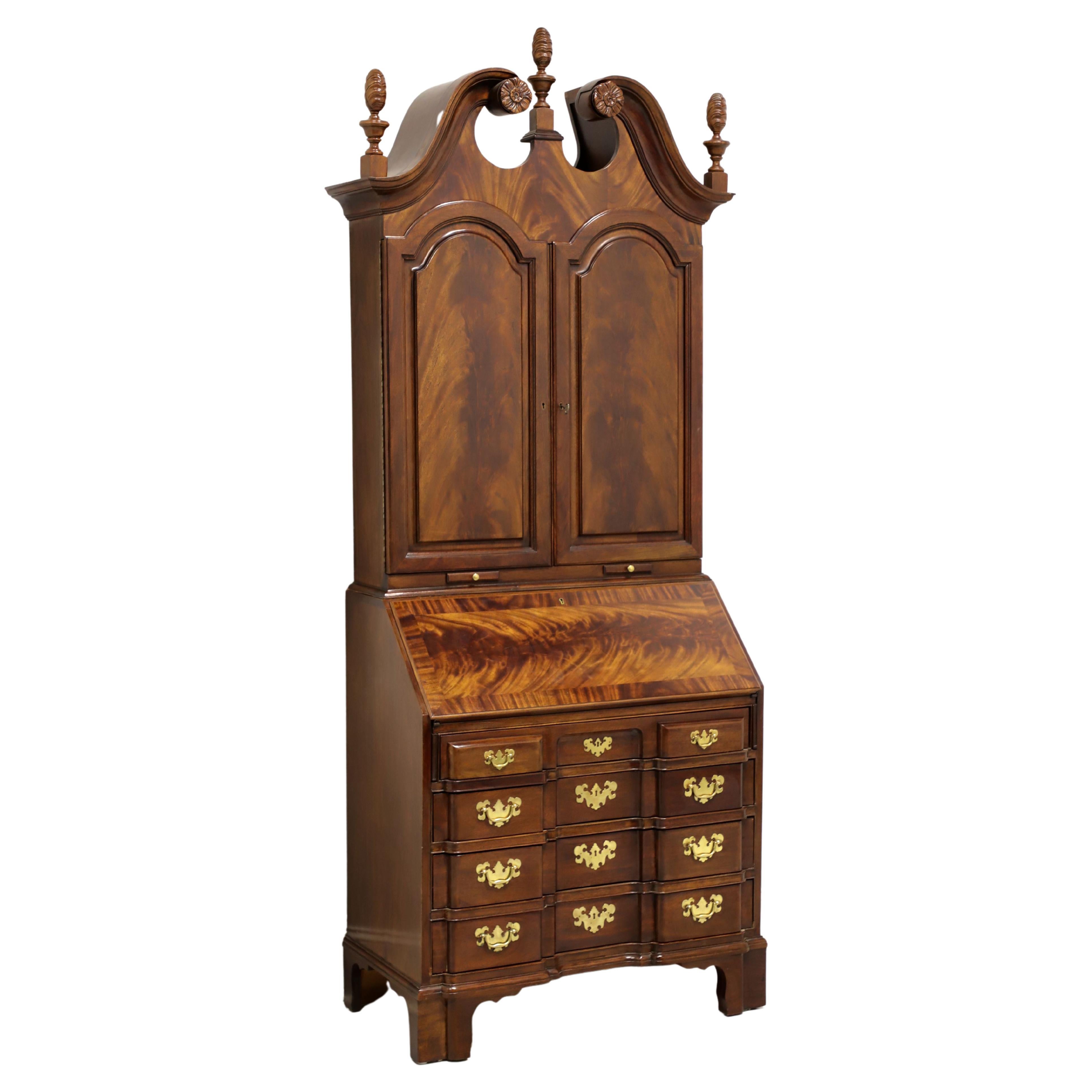 TOMLINSON Crotch Mahogany Block Front Secretary Desk with Blind Bookcase For Sale