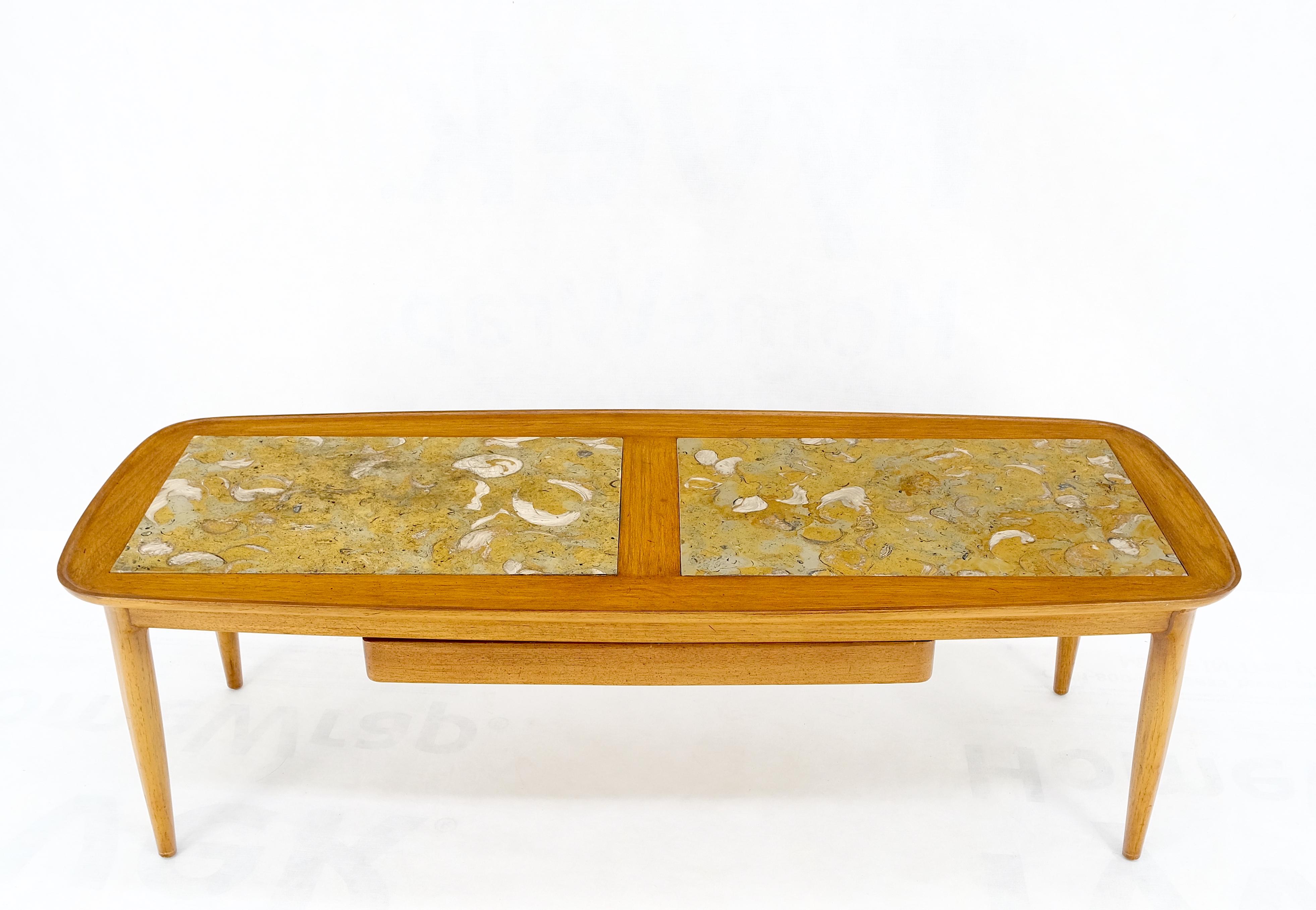 20th Century Tomlinson Fossil Marble Rolled Edges Rounded Corners Rectangle Coffee Table MINT