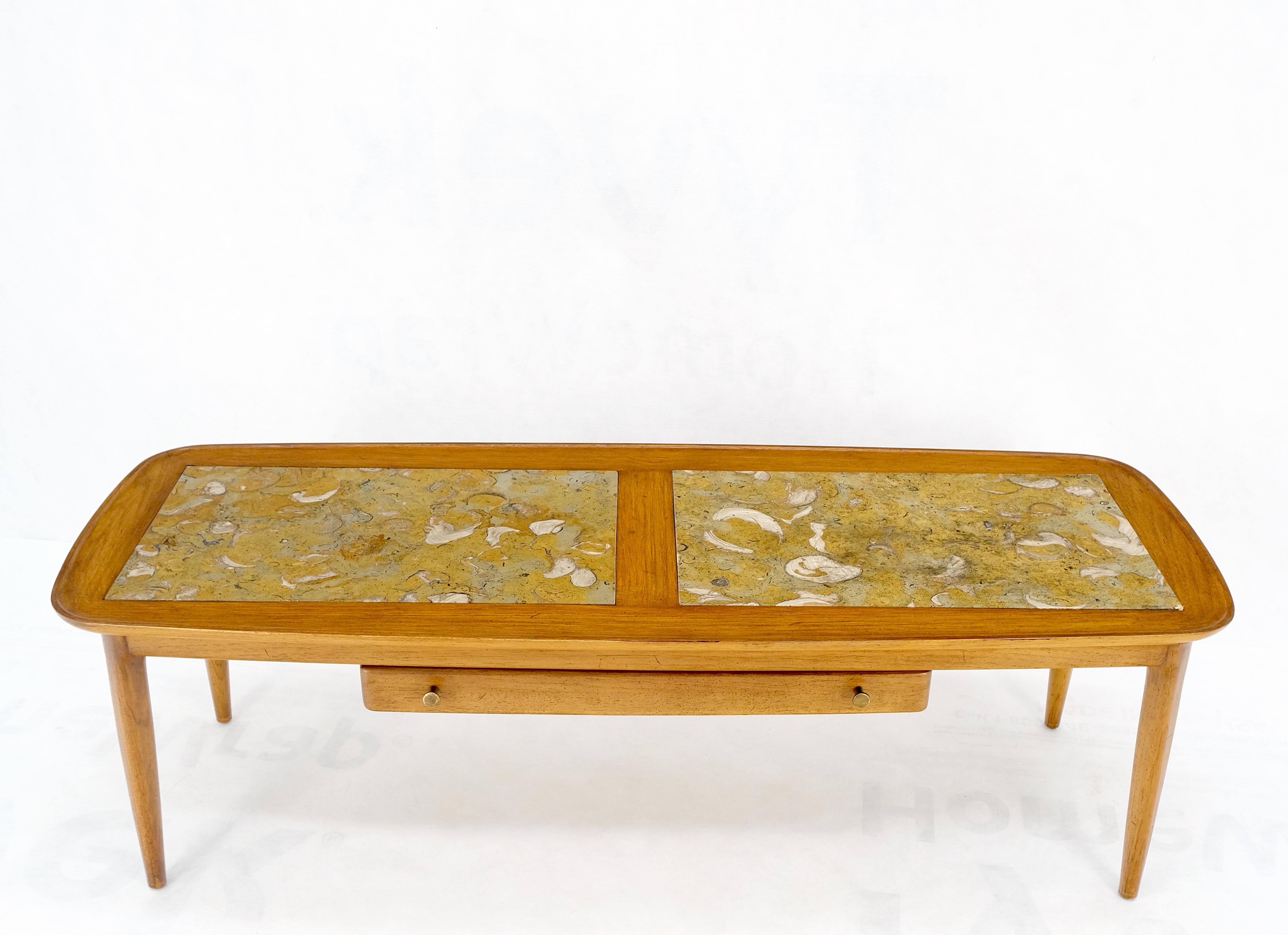 Stone Tomlinson Fossil Marble Rolled Edges Rounded Corners Rectangle Coffee Table MINT