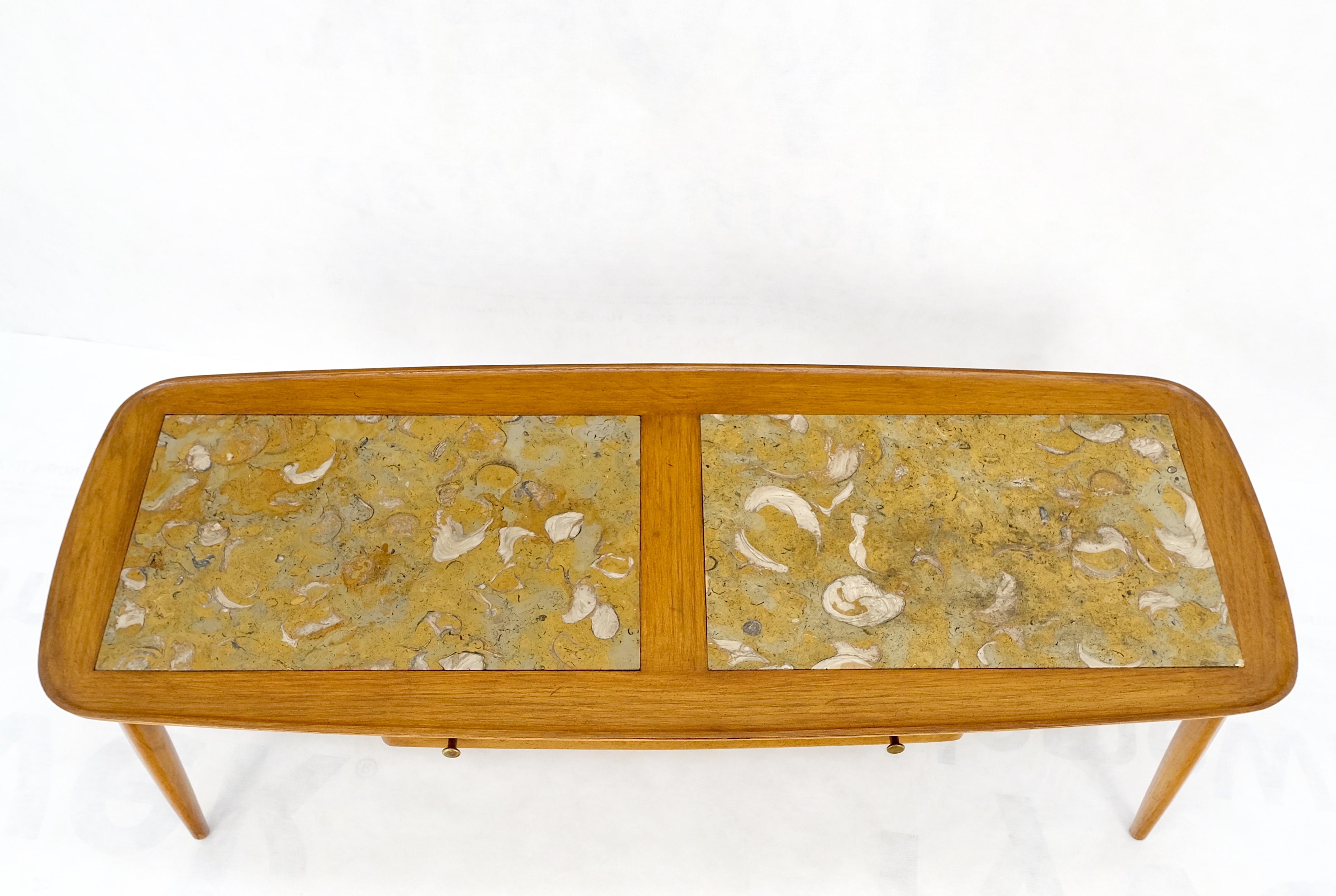 Tomlinson Fossil Marble Rolled Edges Rounded Corners Rectangle Coffee Table MINT 1