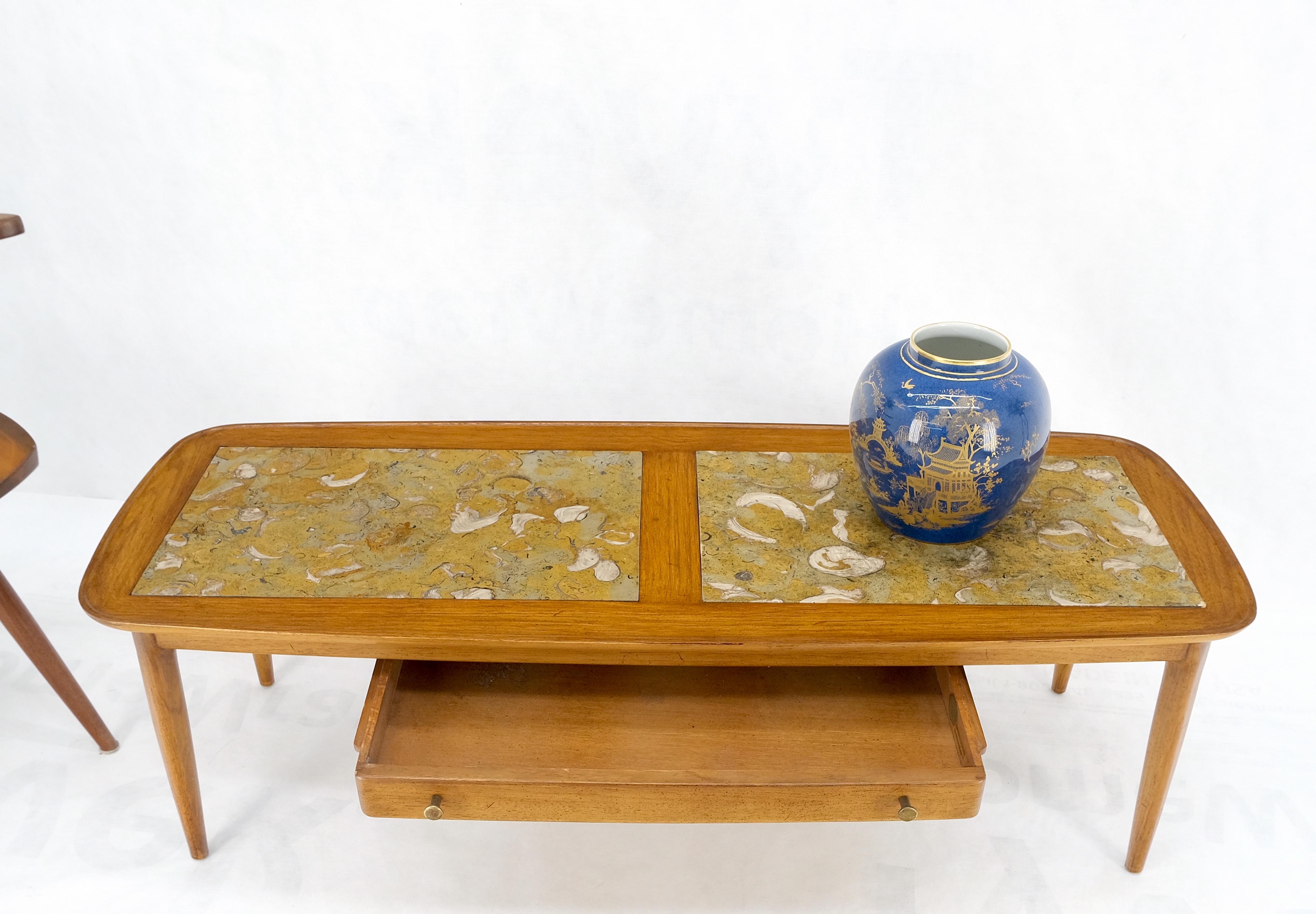 Tomlinson Fossil Marble Rolled Edges Rounded Corners Rectangle Coffee Table MINT 4
