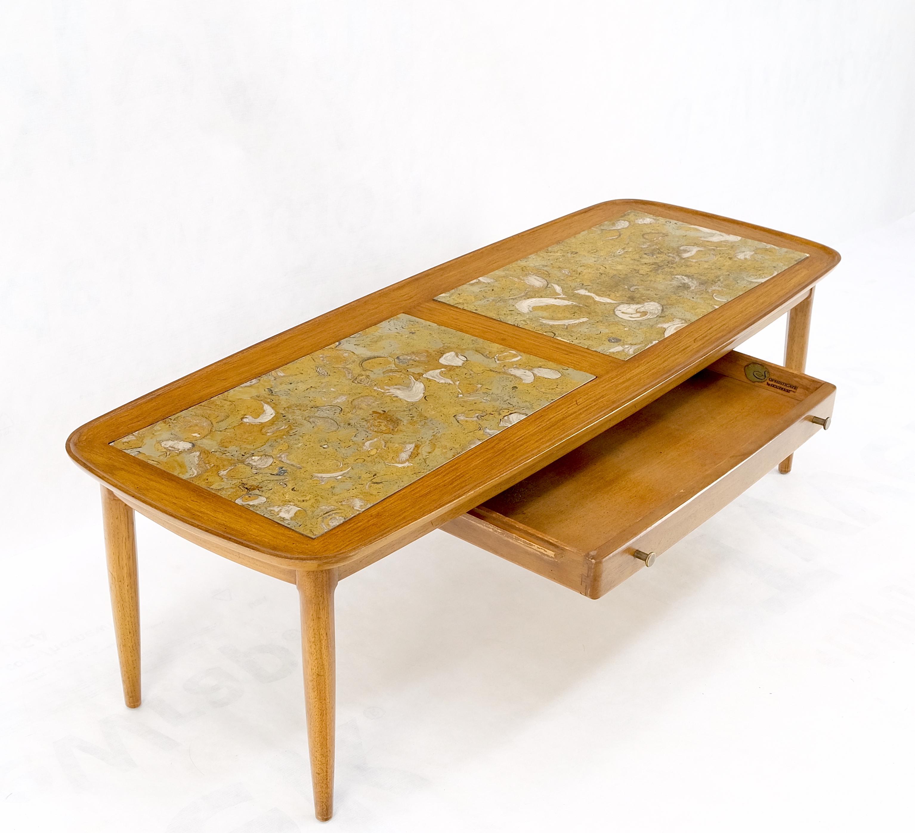 Tomlinson Fossil Marble Rolled Edges Rounded Corners Rectangle Coffee Table MINT 5