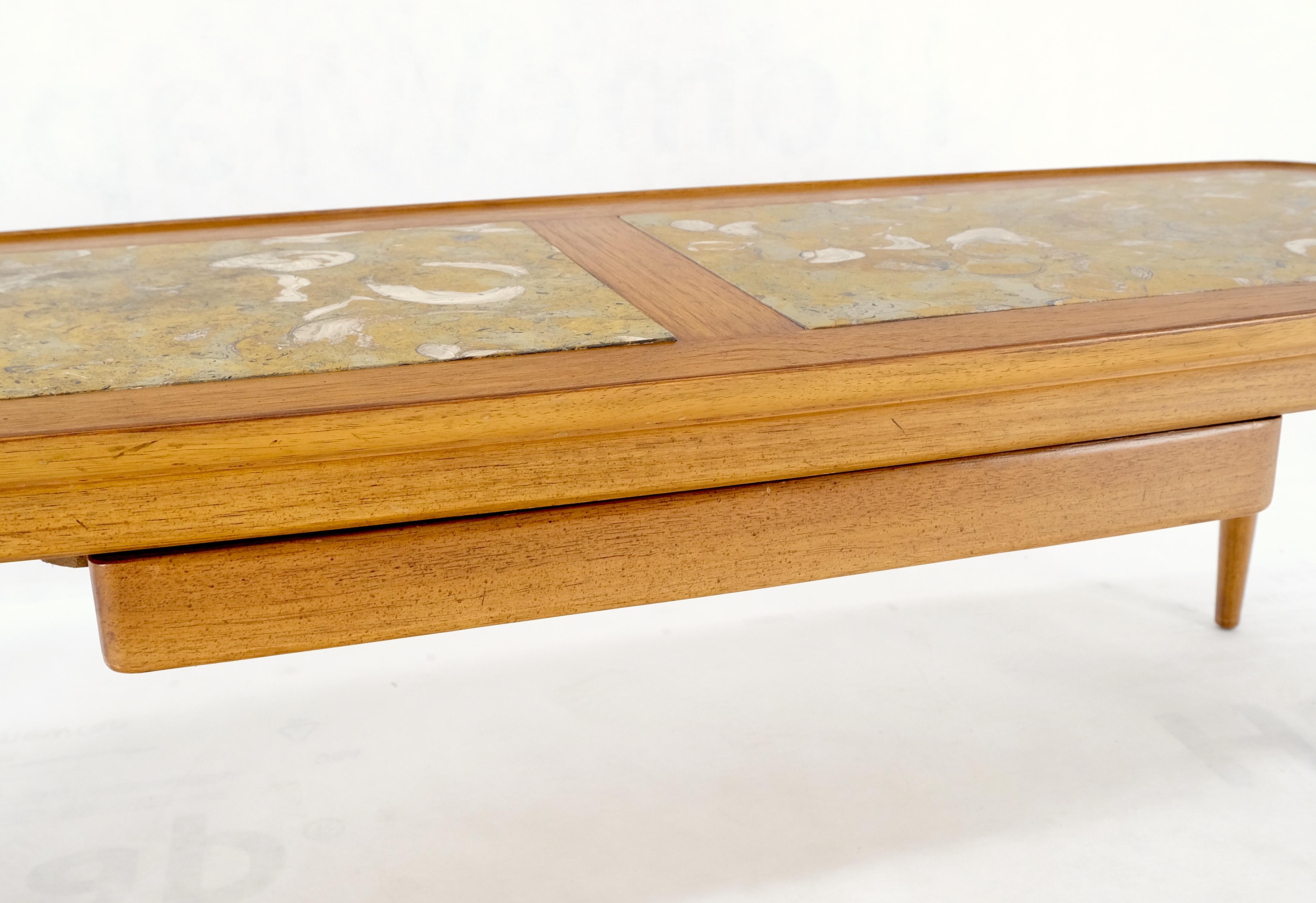 Tomlinson Fossil Marble Top Rolled Edges Rounded Corners Rectangle Surf Boat One Drawer Coffee Table MINT!