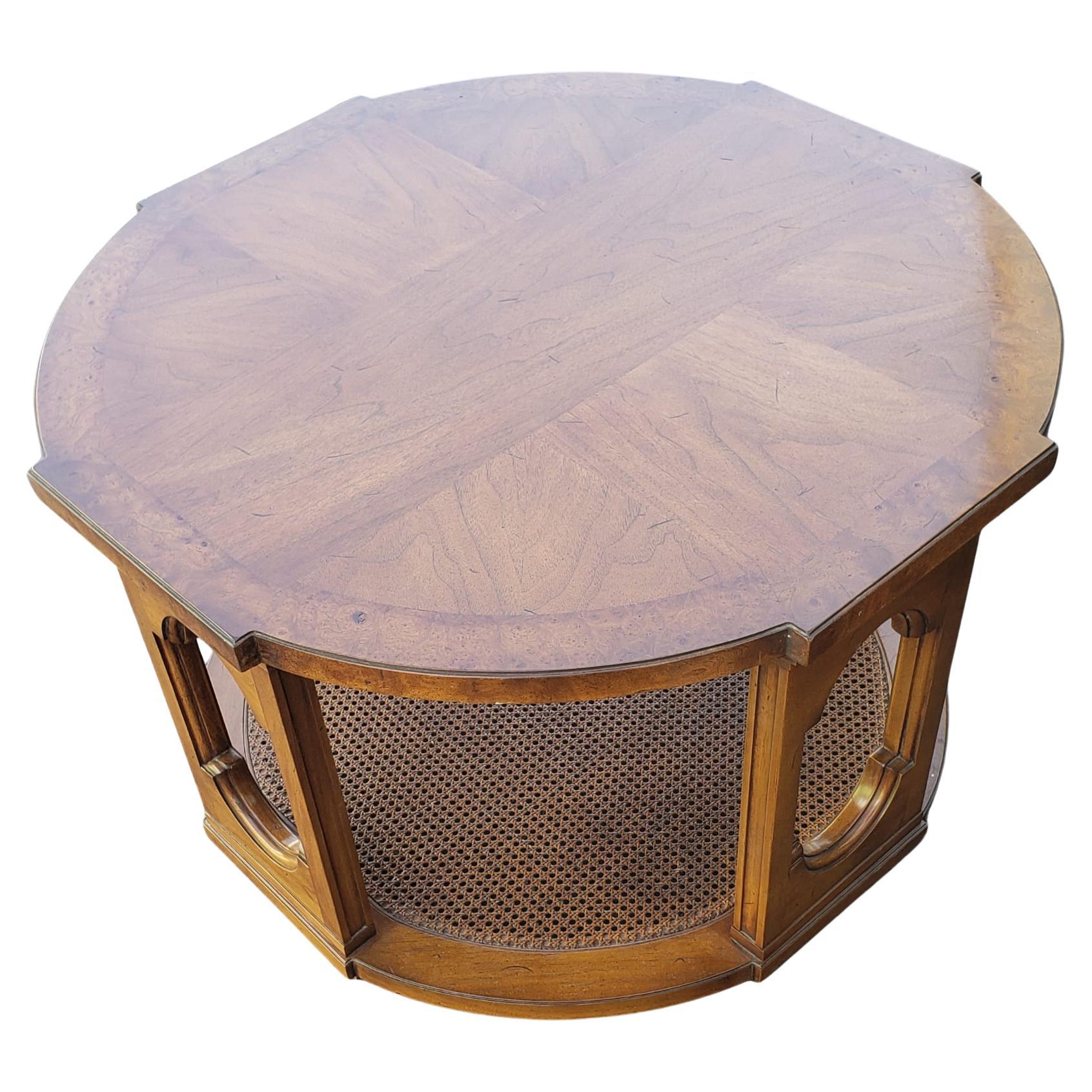 Tomlinson Furniture Walnut, Burlwood And Caned Side Table For Sale