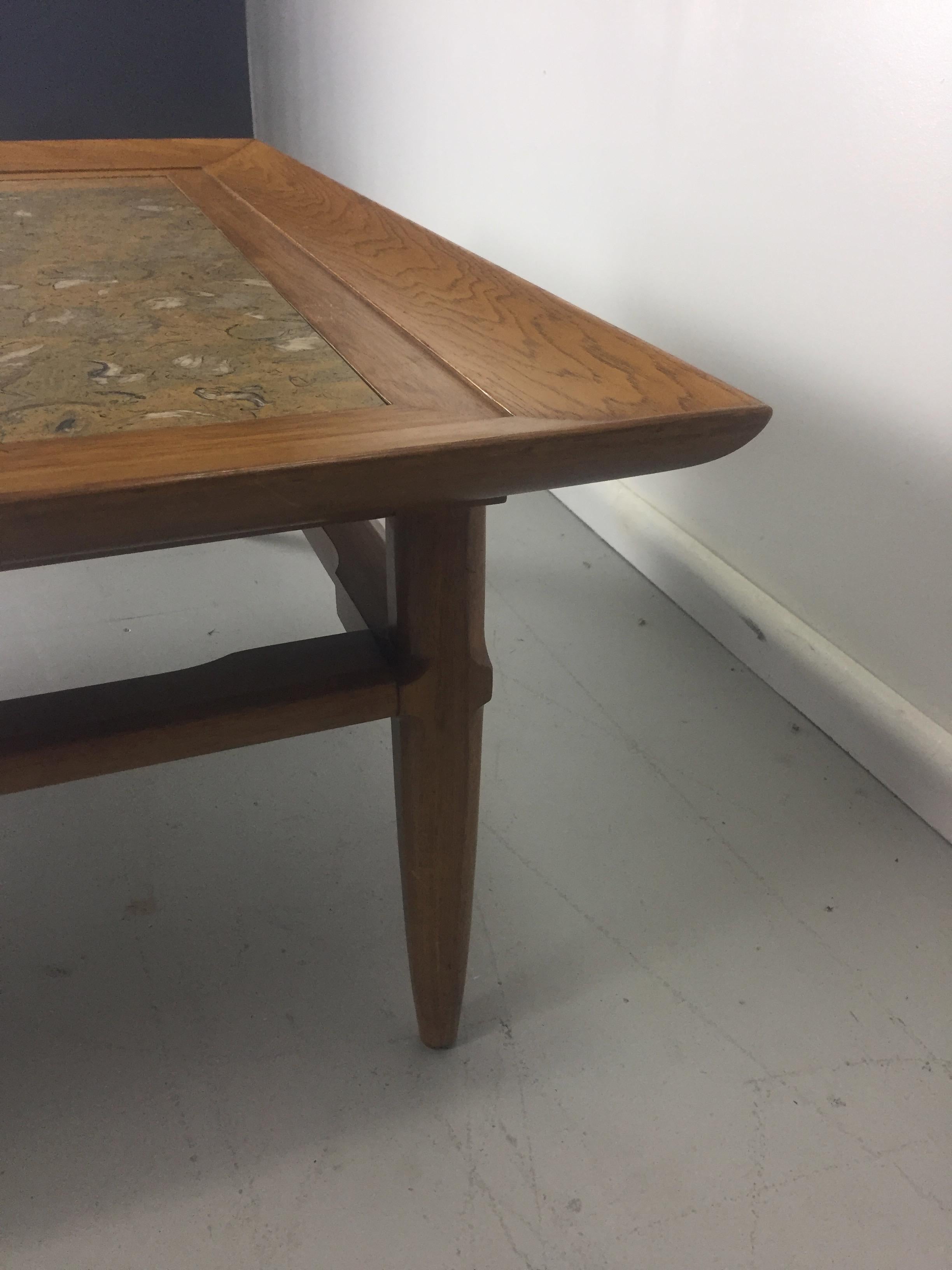 20th Century Tomlinson Marble and Pecan Midcentury Coffee Table For Sale