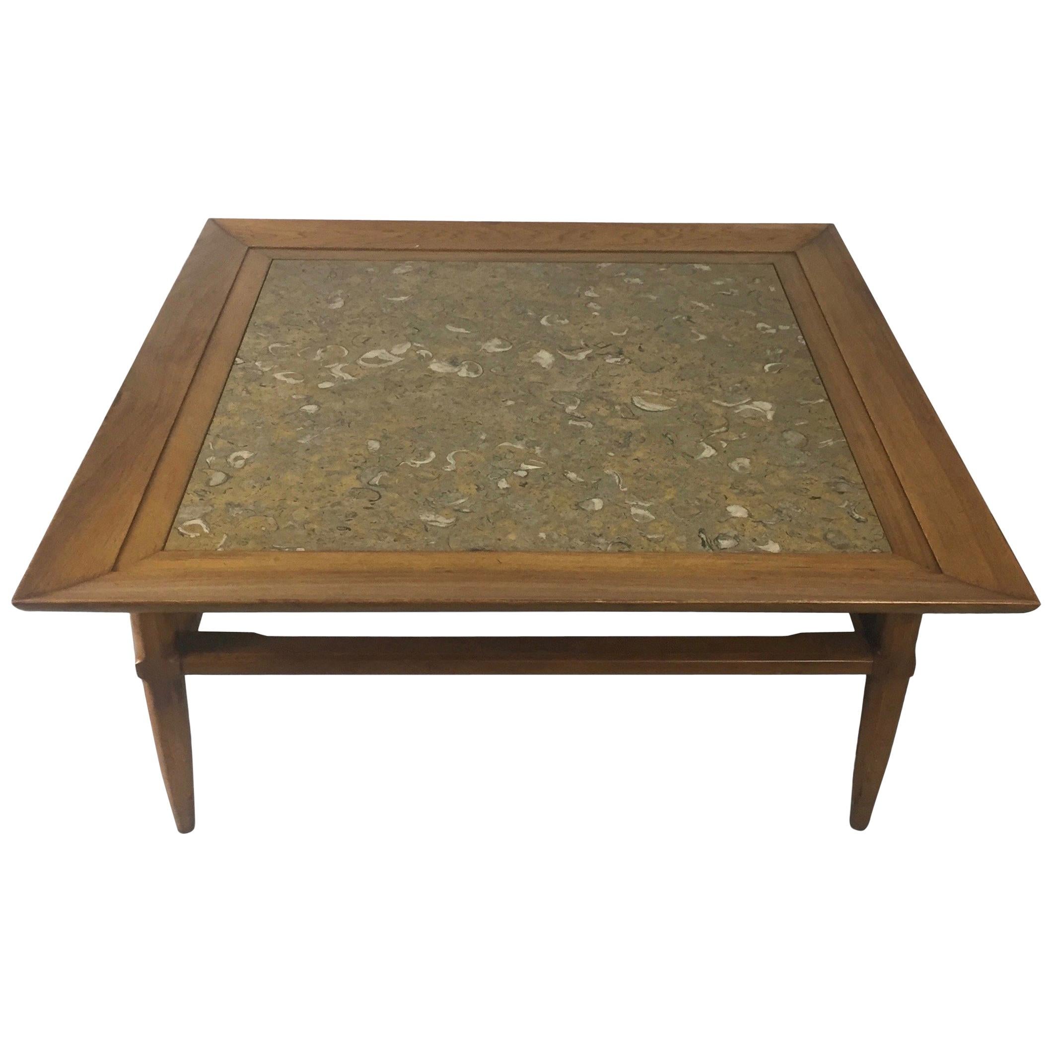 Tomlinson Marble and Pecan Midcentury Coffee Table