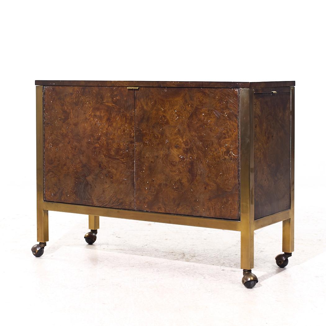Mid-Century Modern Tomlinson Mid Century Burlwood and Brass Bar Cart For Sale
