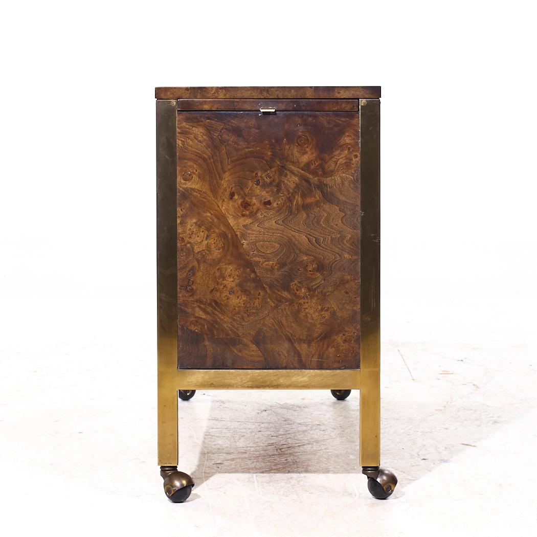 American Tomlinson Mid Century Burlwood and Brass Bar Cart For Sale