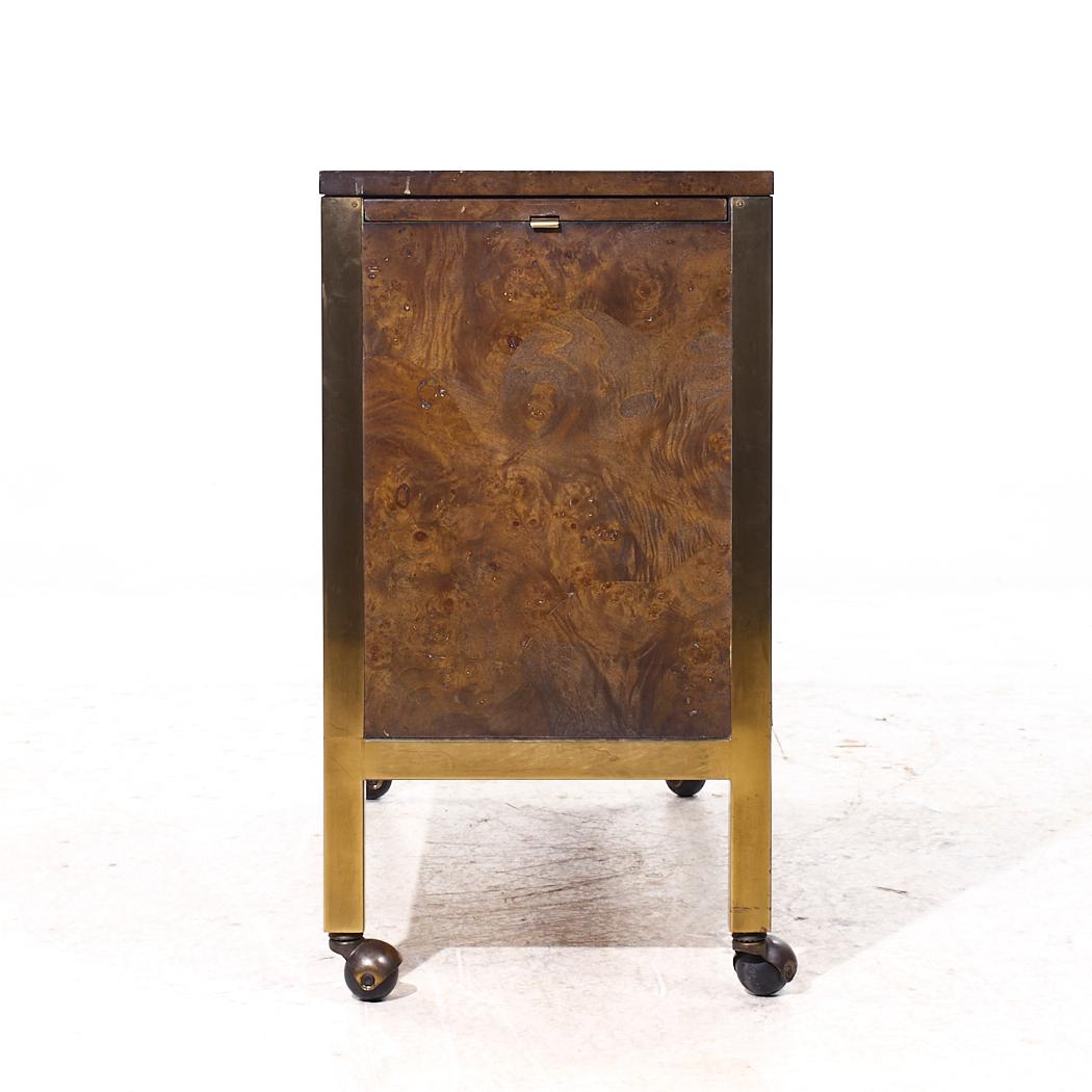Late 20th Century Tomlinson Mid Century Burlwood and Brass Bar Cart For Sale