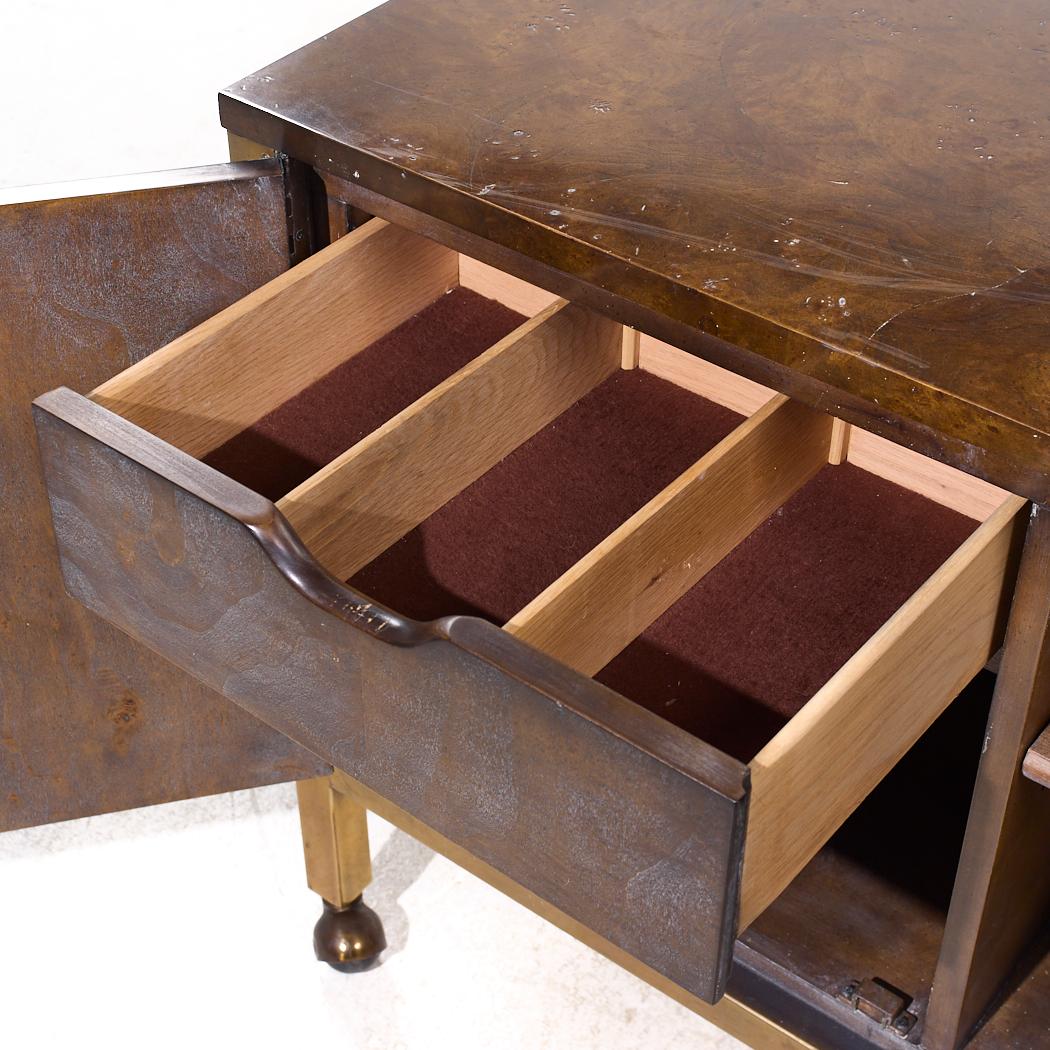 Tomlinson Mid Century Burlwood and Brass Bar Cart For Sale 3