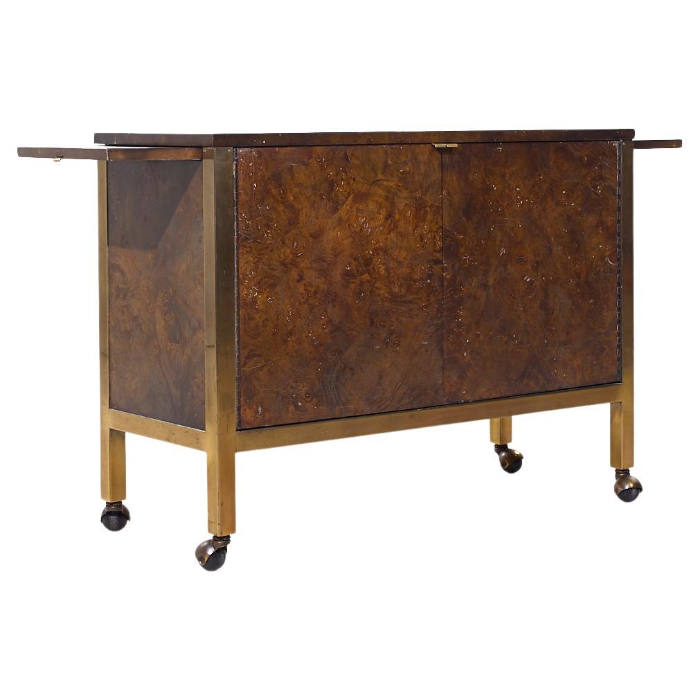 Tomlinson Mid Century Burlwood and Brass Bar Cart For Sale