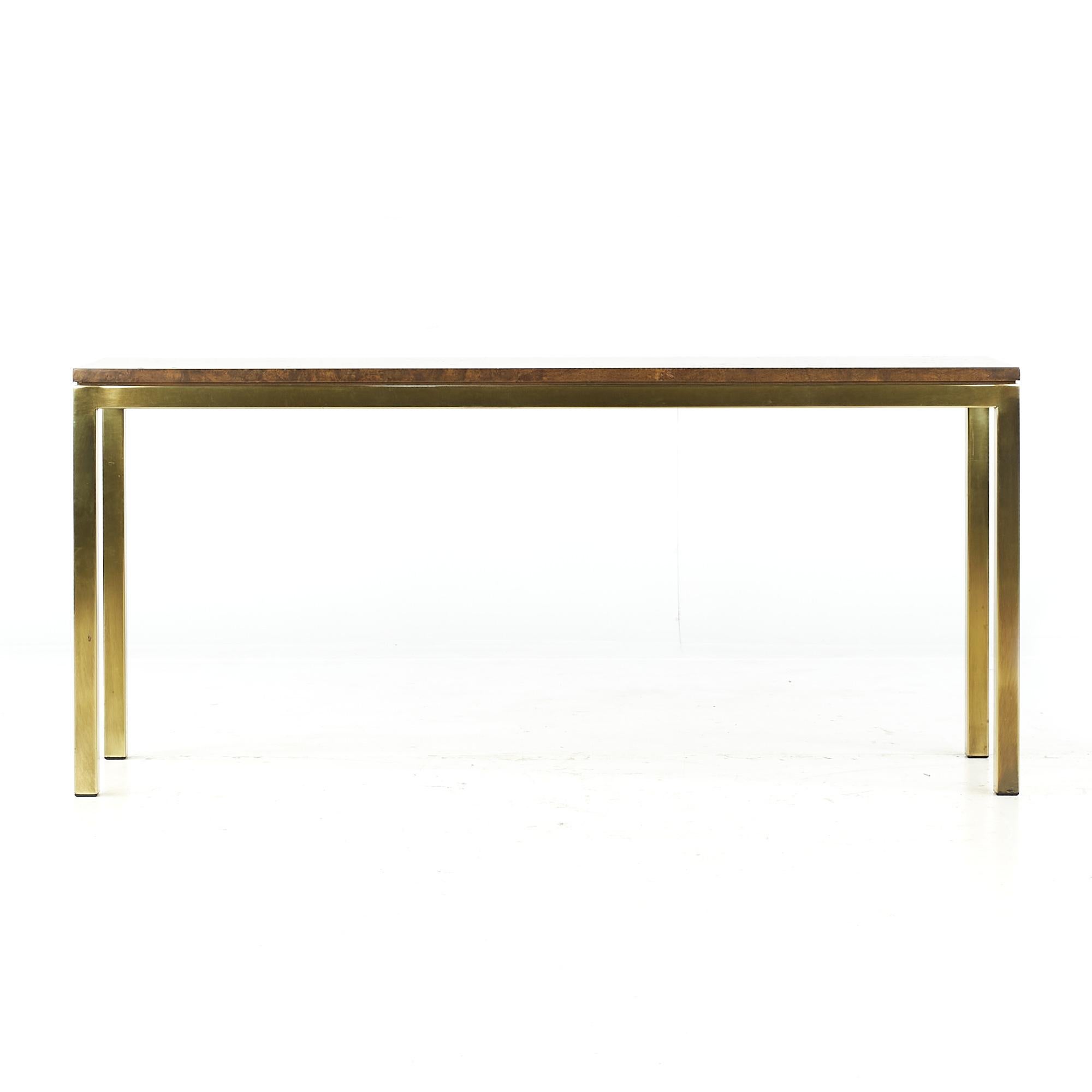 Tomlinson mid century burlwood and brass console table

This table measures: 60 wide x 16 deep x 27.25 inches high

All pieces of furniture can be had in what we call restored vintage condition. That means the piece is restored upon purchase so