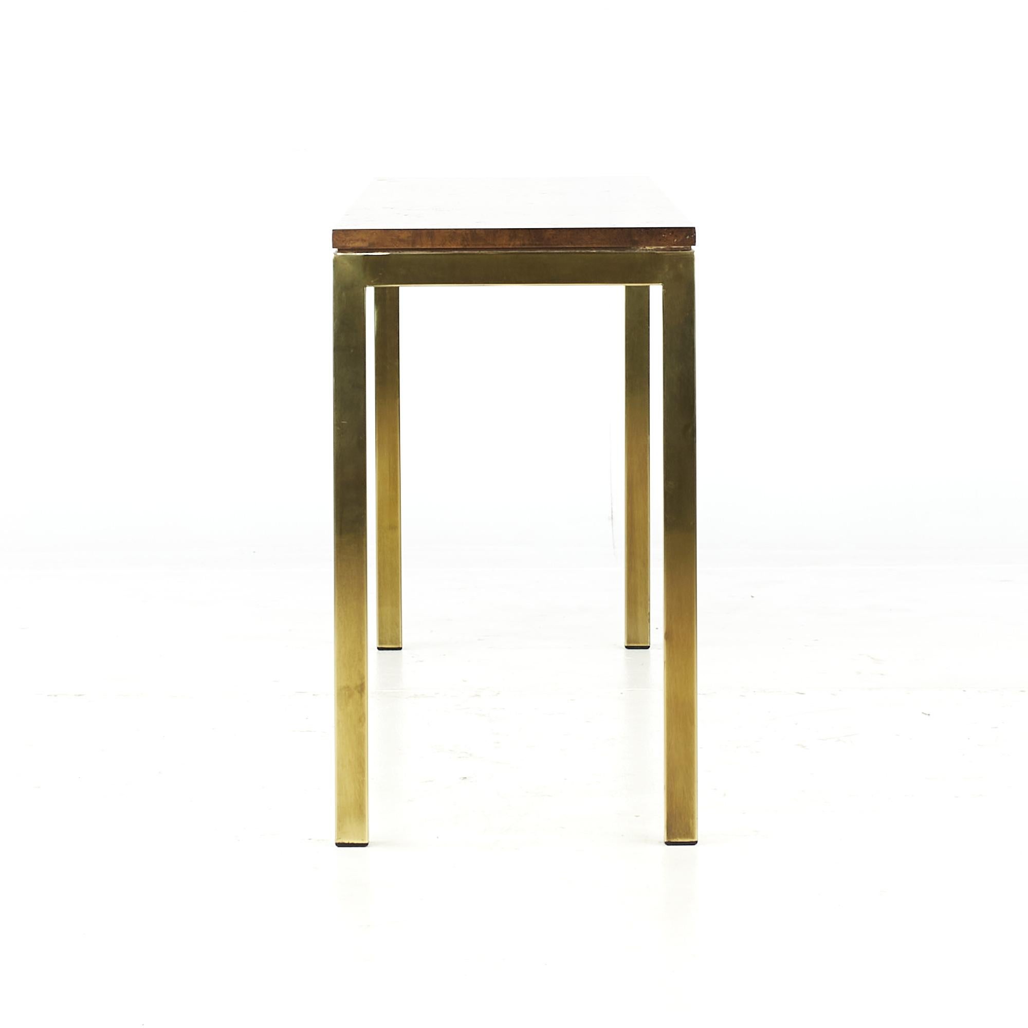 American Tomlinson Mid Century Burlwood and Brass Console Table
