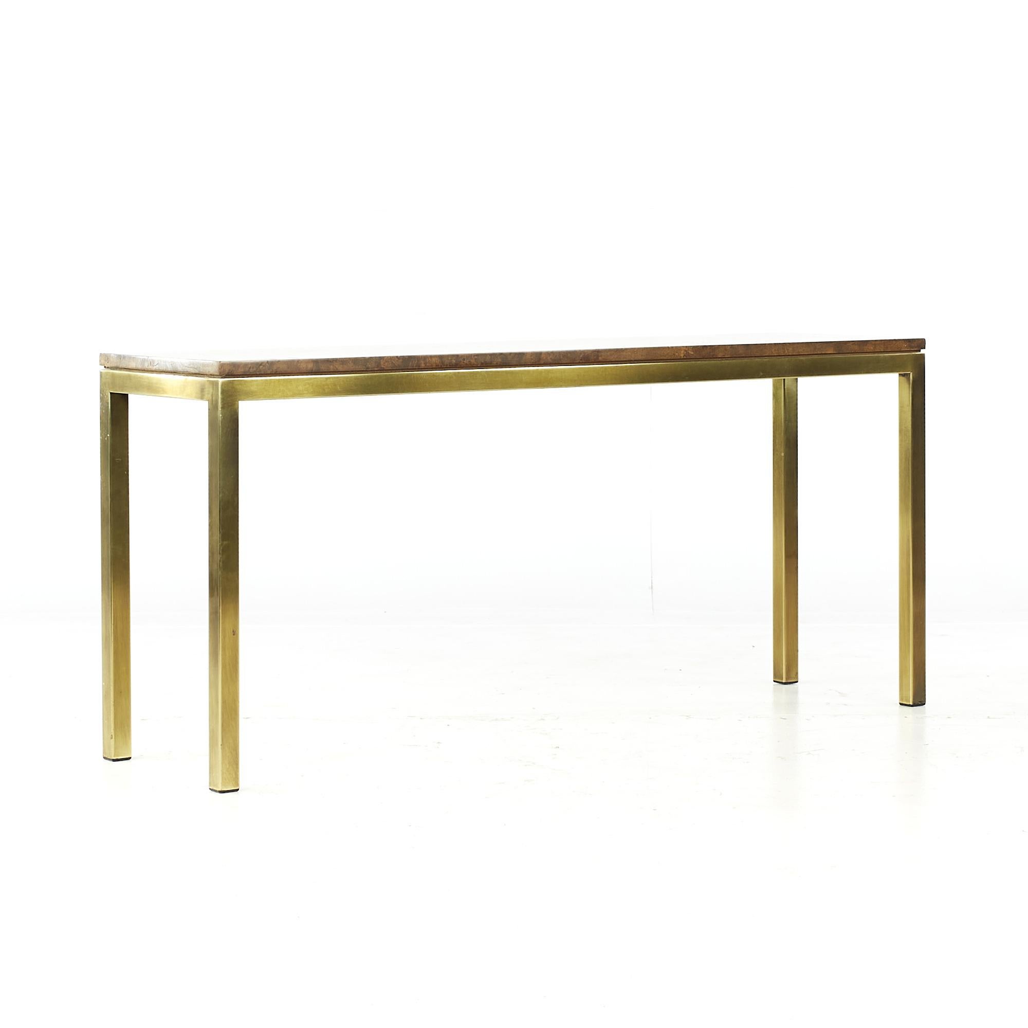 Late 20th Century Tomlinson Mid Century Burlwood and Brass Console Table