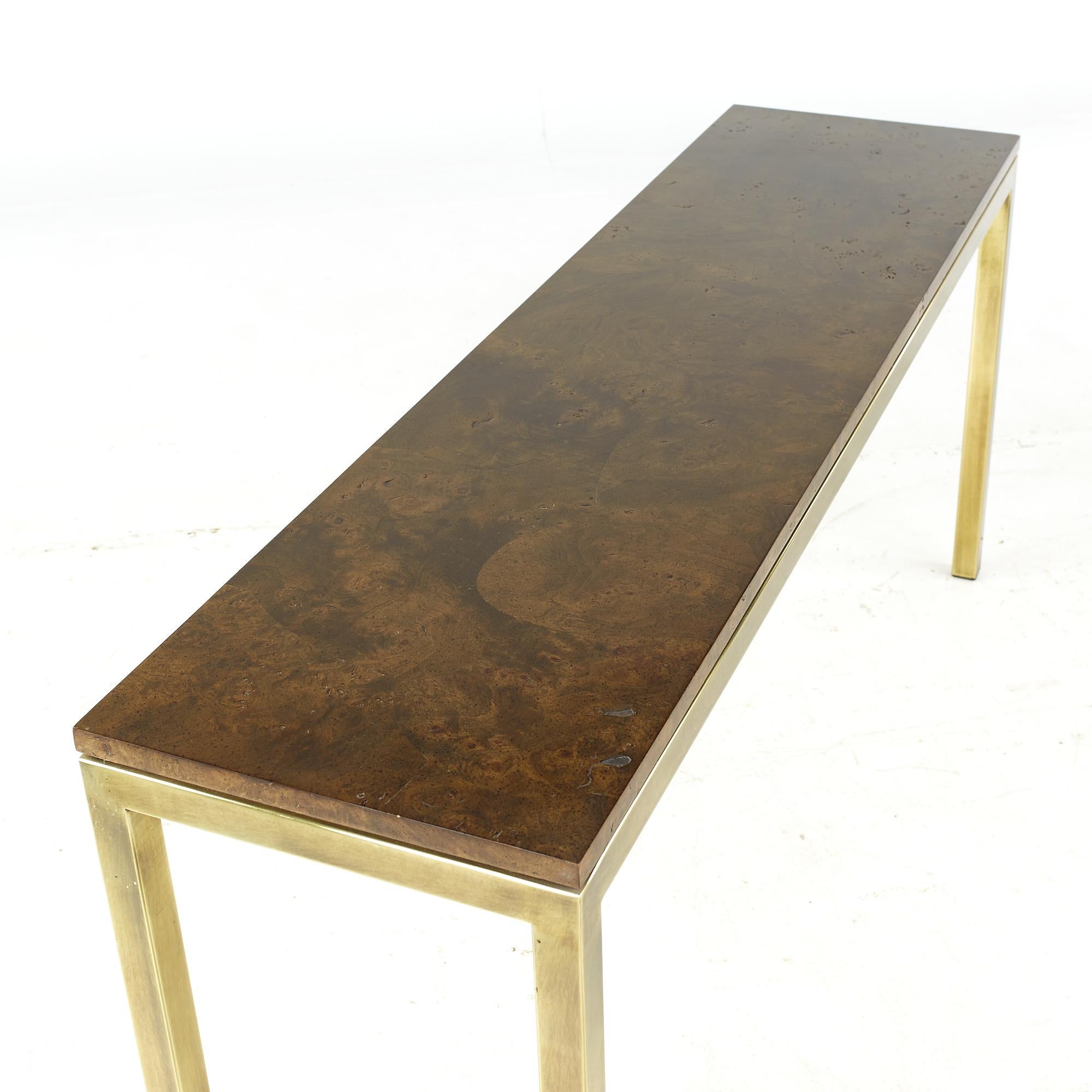 Tomlinson Mid Century Burlwood and Brass Console Table 3