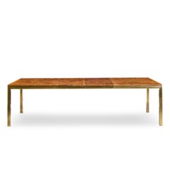 Tomlinson Mid Century Burlwood and Brass Expanding Dining Table with 2 Leaves