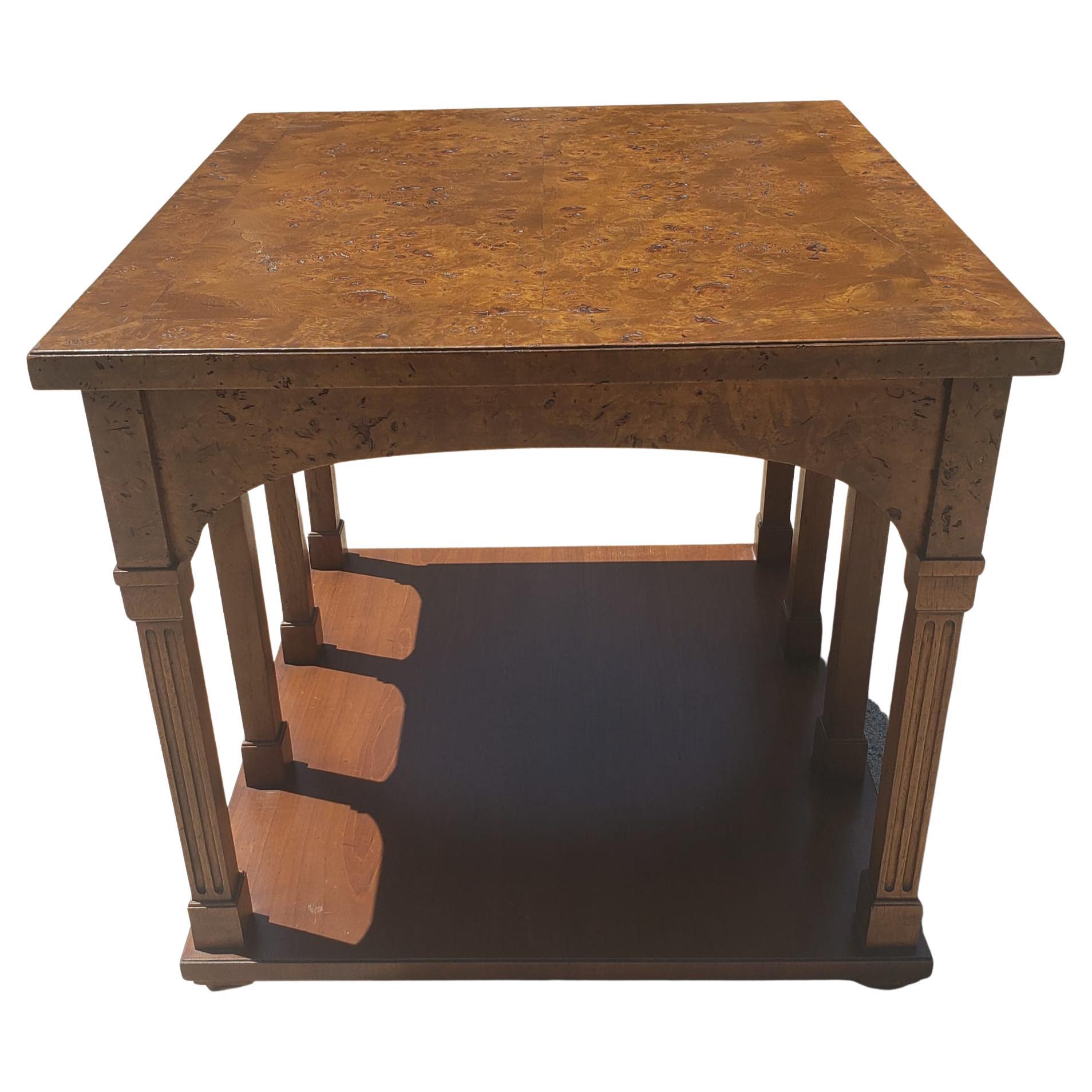 Woodwork Tomlinson Mid-Century Modern Burl Walnut Tower Side Table For Sale