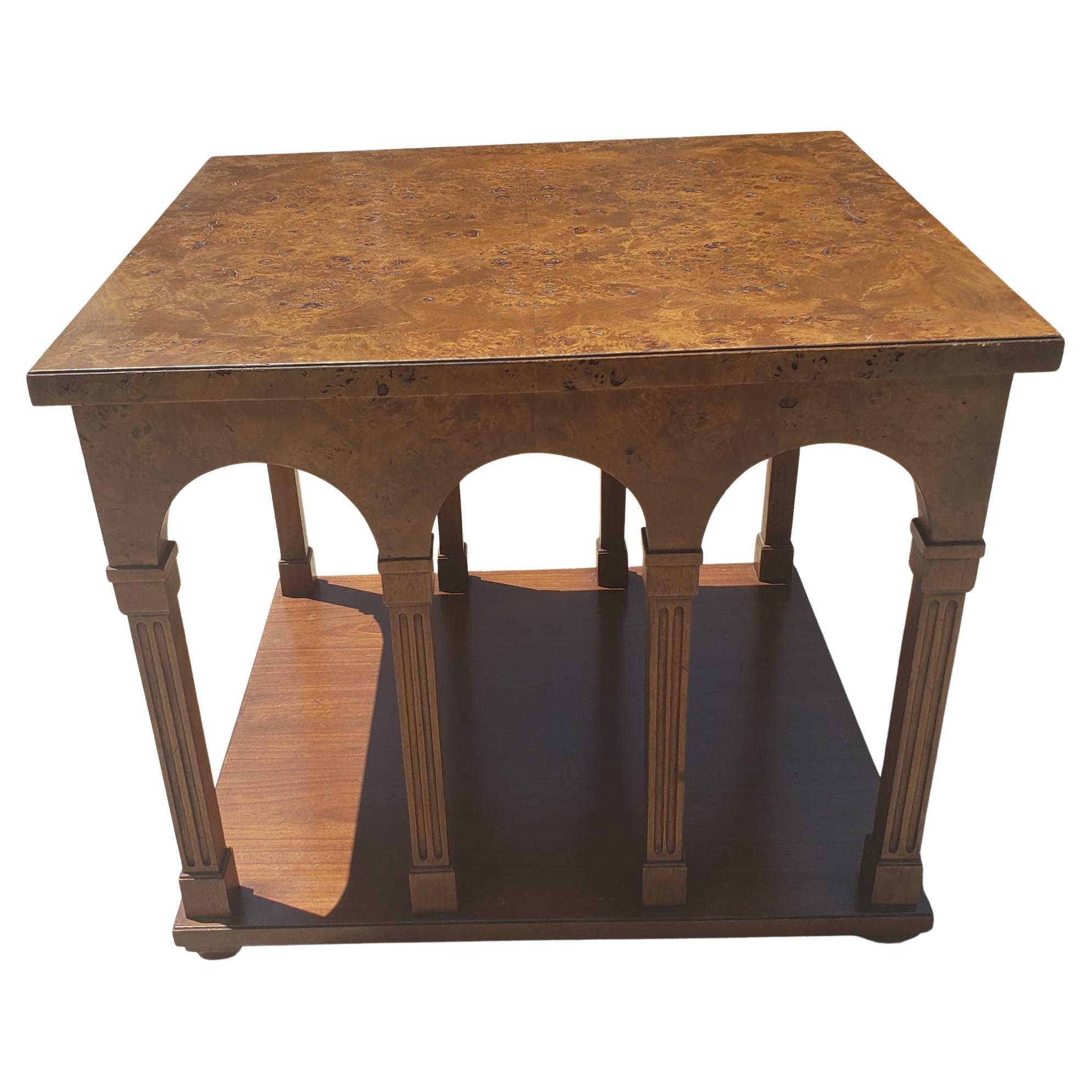 Tomlinson Mid-Century Modern Burl Walnut Tower Side Table For Sale 1
