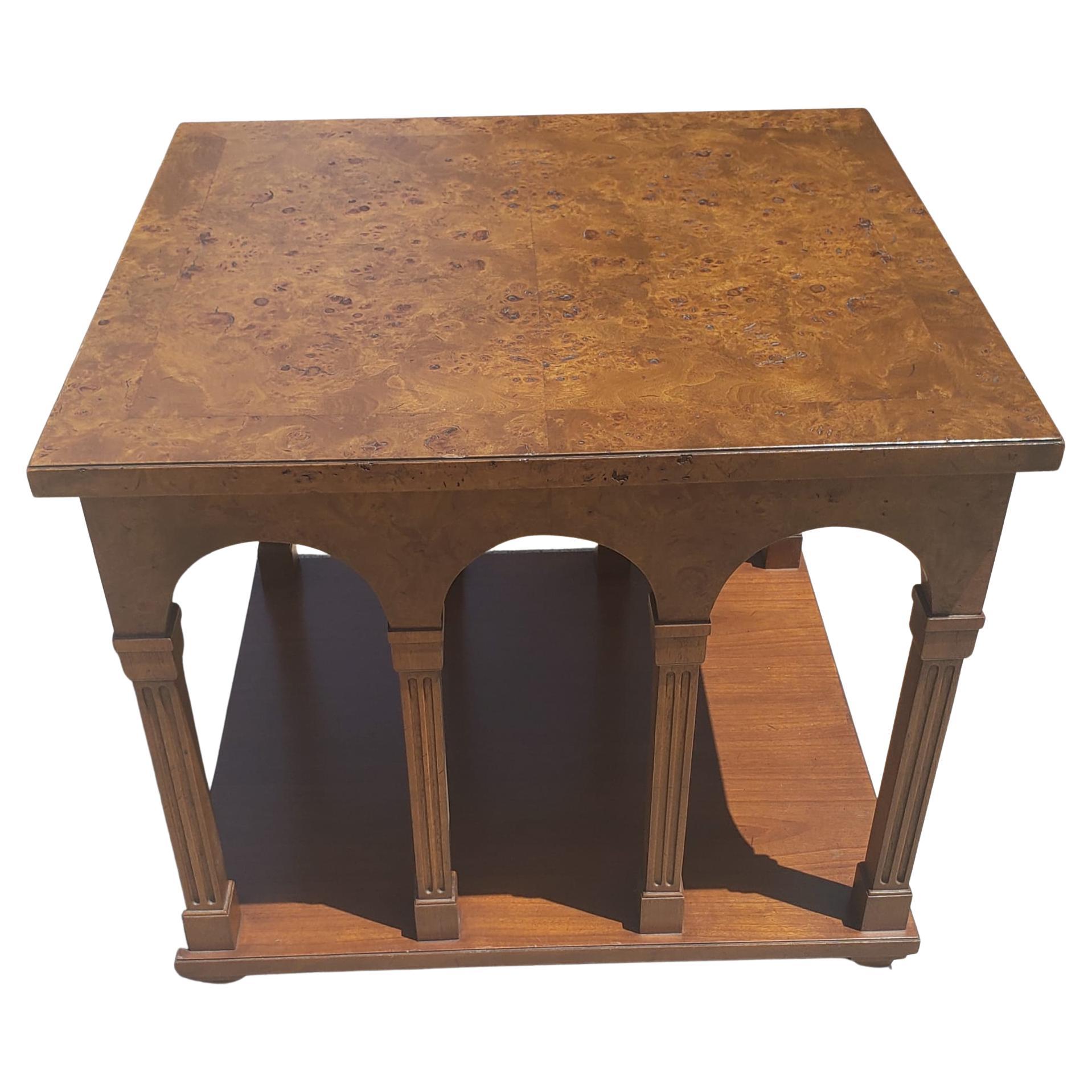 Tomlinson Mid-Century Modern Burl Walnut Tower Side Table For Sale 2