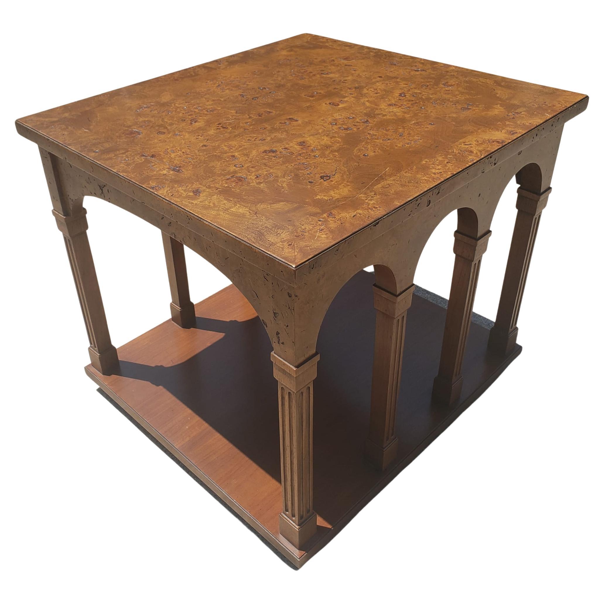 Tomlinson Mid-Century Modern Burl Walnut Tower Side Table For Sale 3