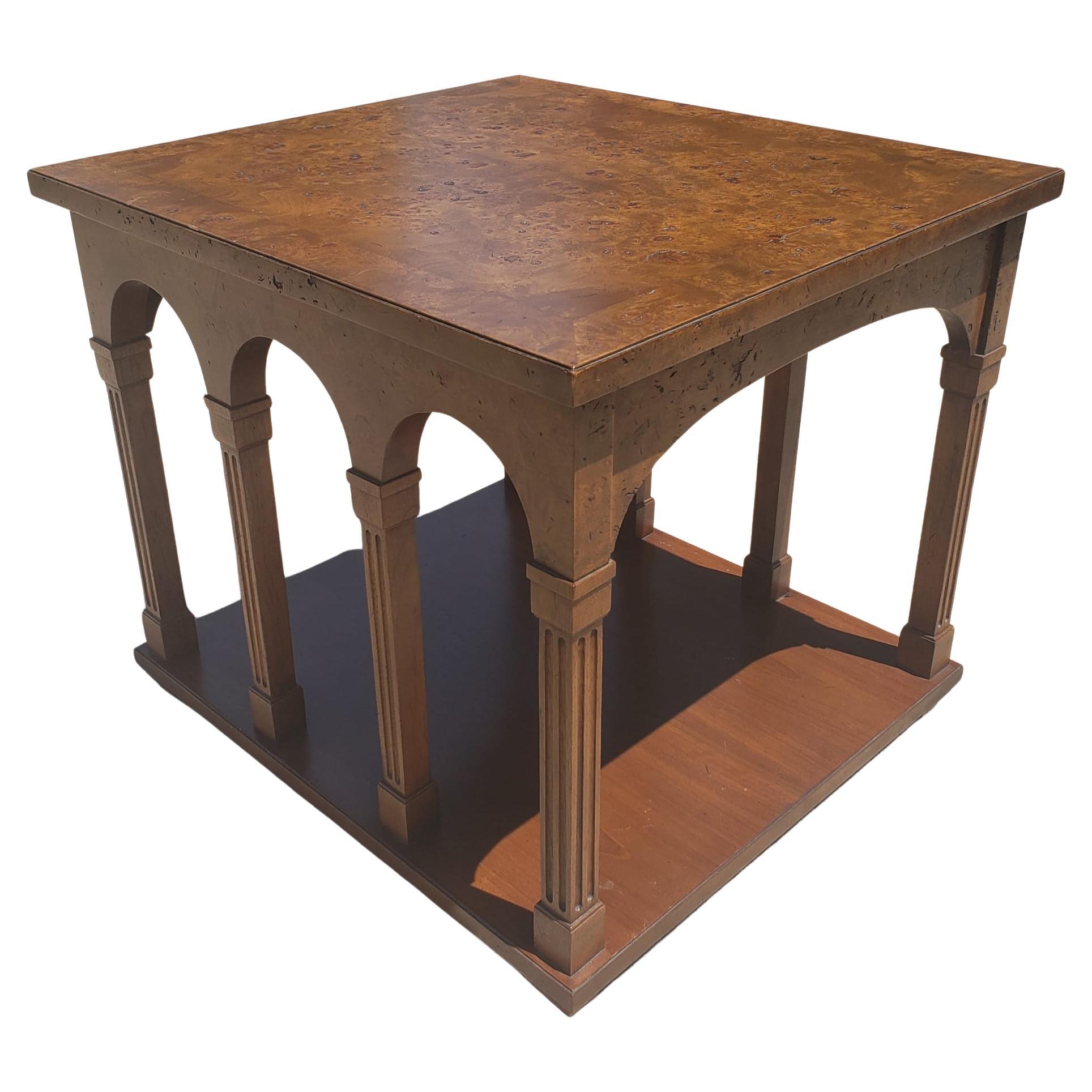 Tomlinson Mid-Century Modern Burl Walnut Tower Side Table For Sale