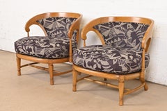 Tomlinson Mid-Century Modern Sculpted Walnut Club Chairs or Lounge Chairs, Pair