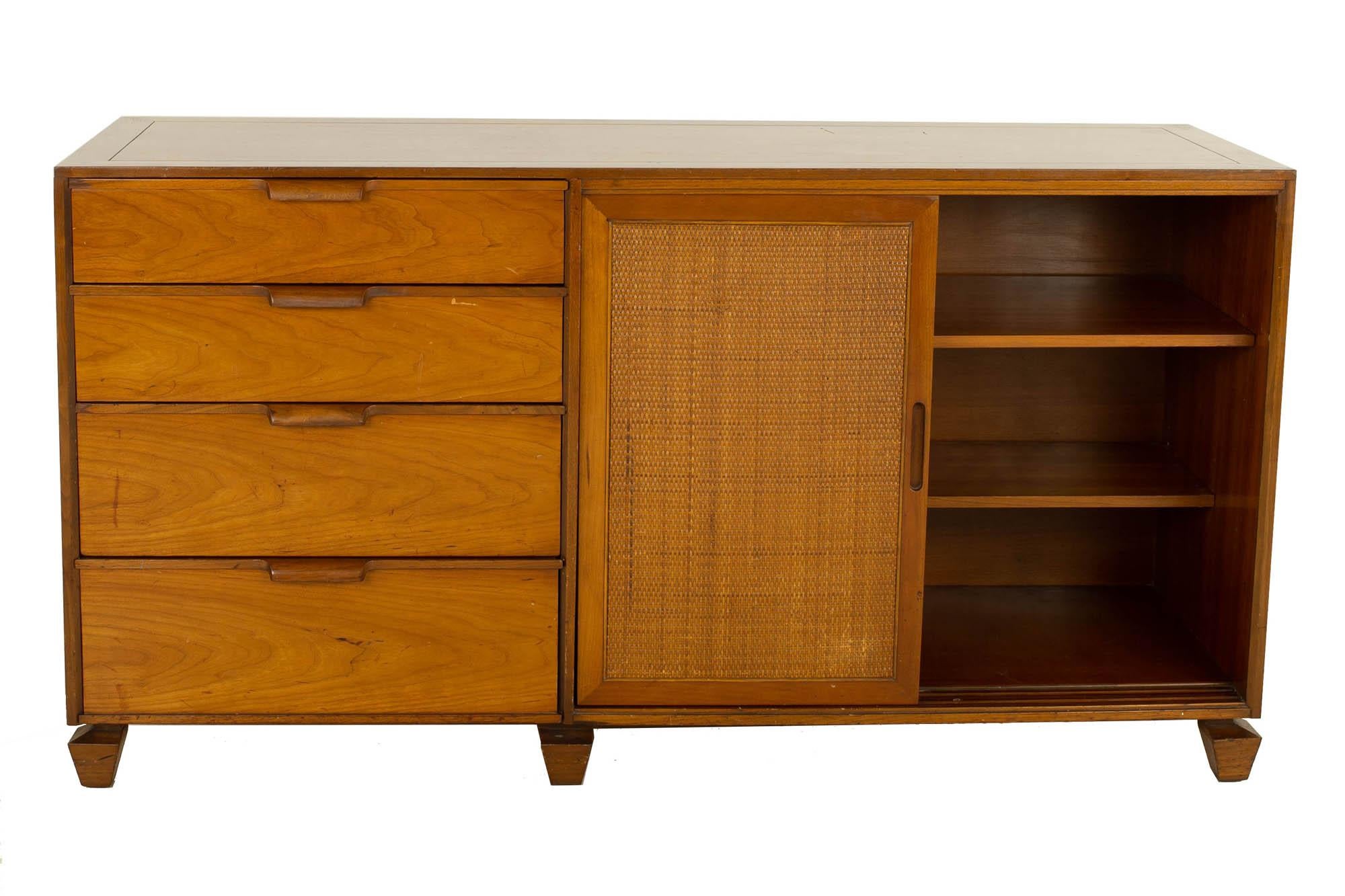 Tomlinson Mid Century Walnut Cane Front Sideboard Credenza 1