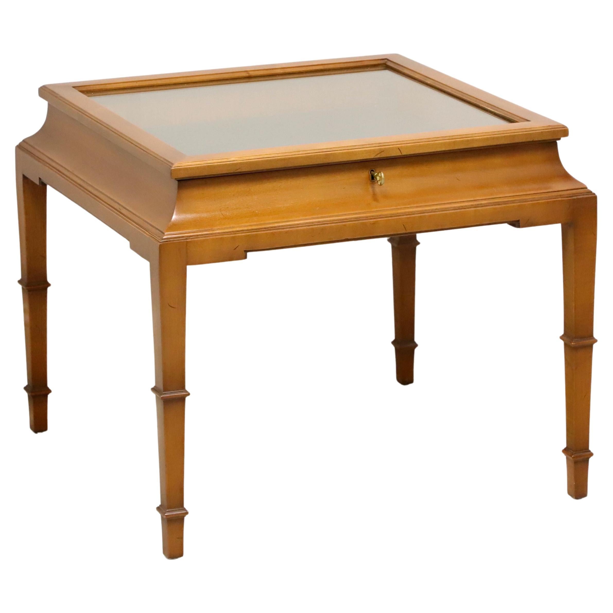 TOMLINSON Nutwood French Louis XVI Square Glass Case Display Accent Table For Sale