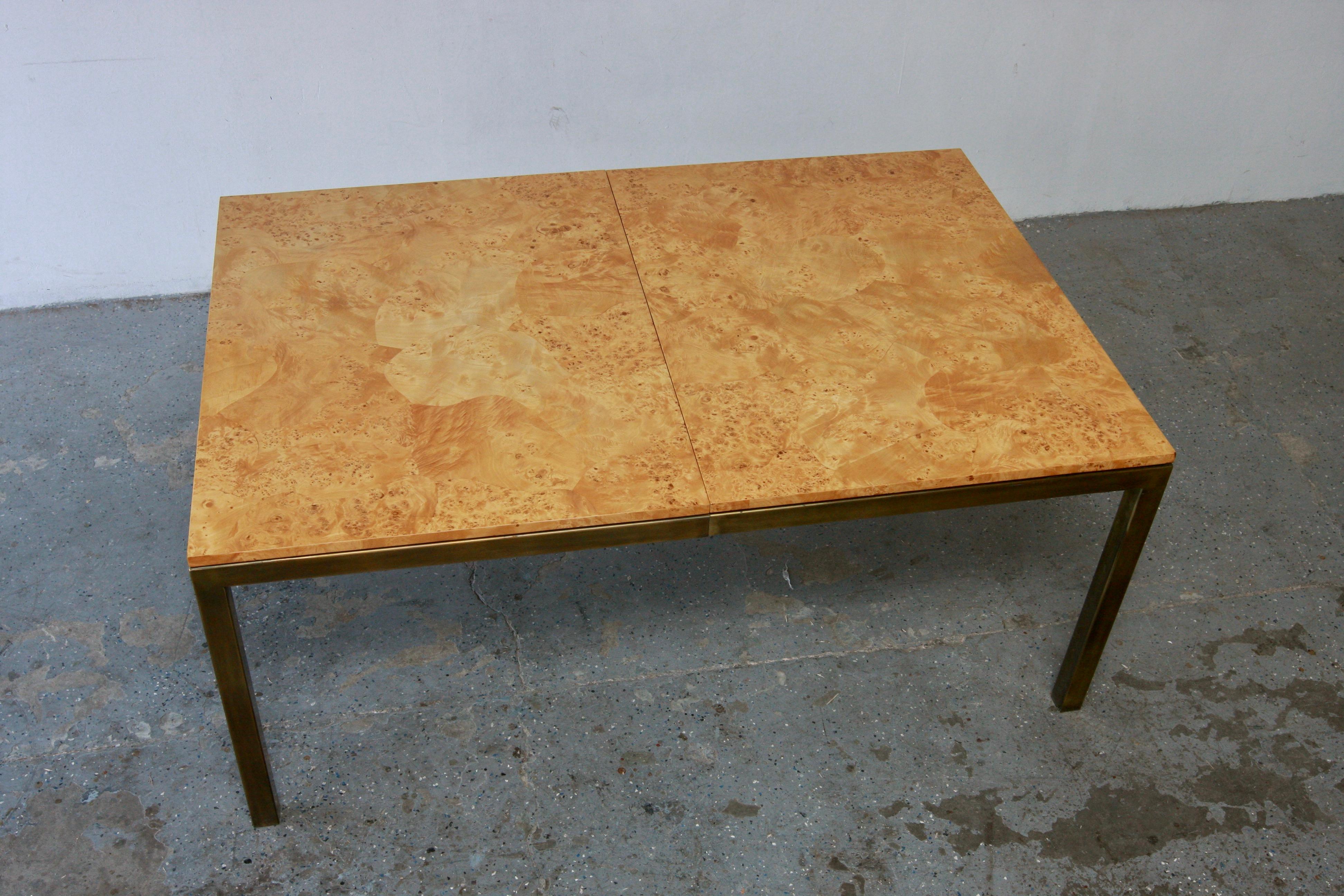 American Tomlinson Postmodern / Mid Century Olive Burl Wood & Brass  Dining Table  For Sale