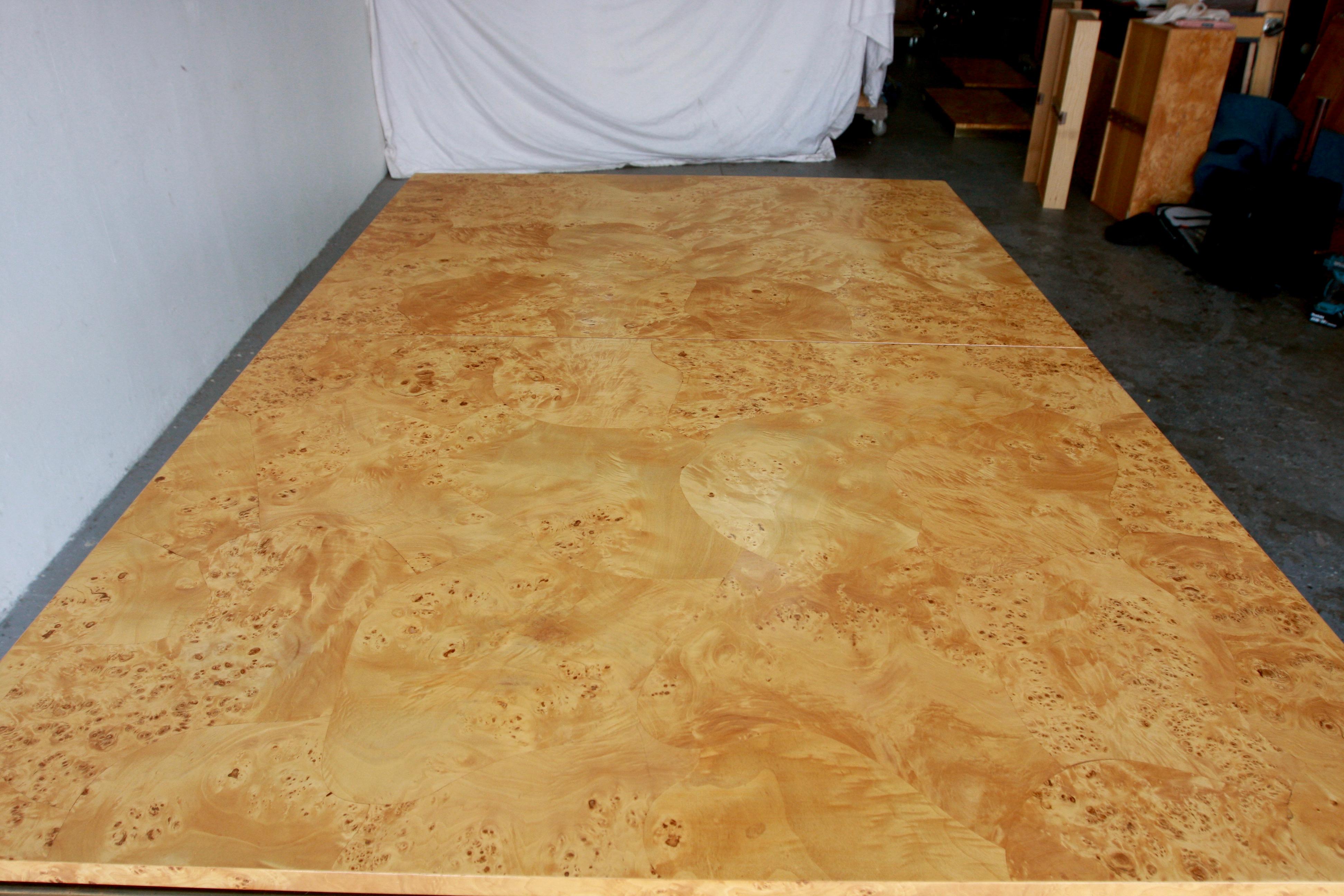 Late 20th Century Tomlinson Postmodern / Mid Century Olive Burl Wood & Brass  Dining Table  For Sale