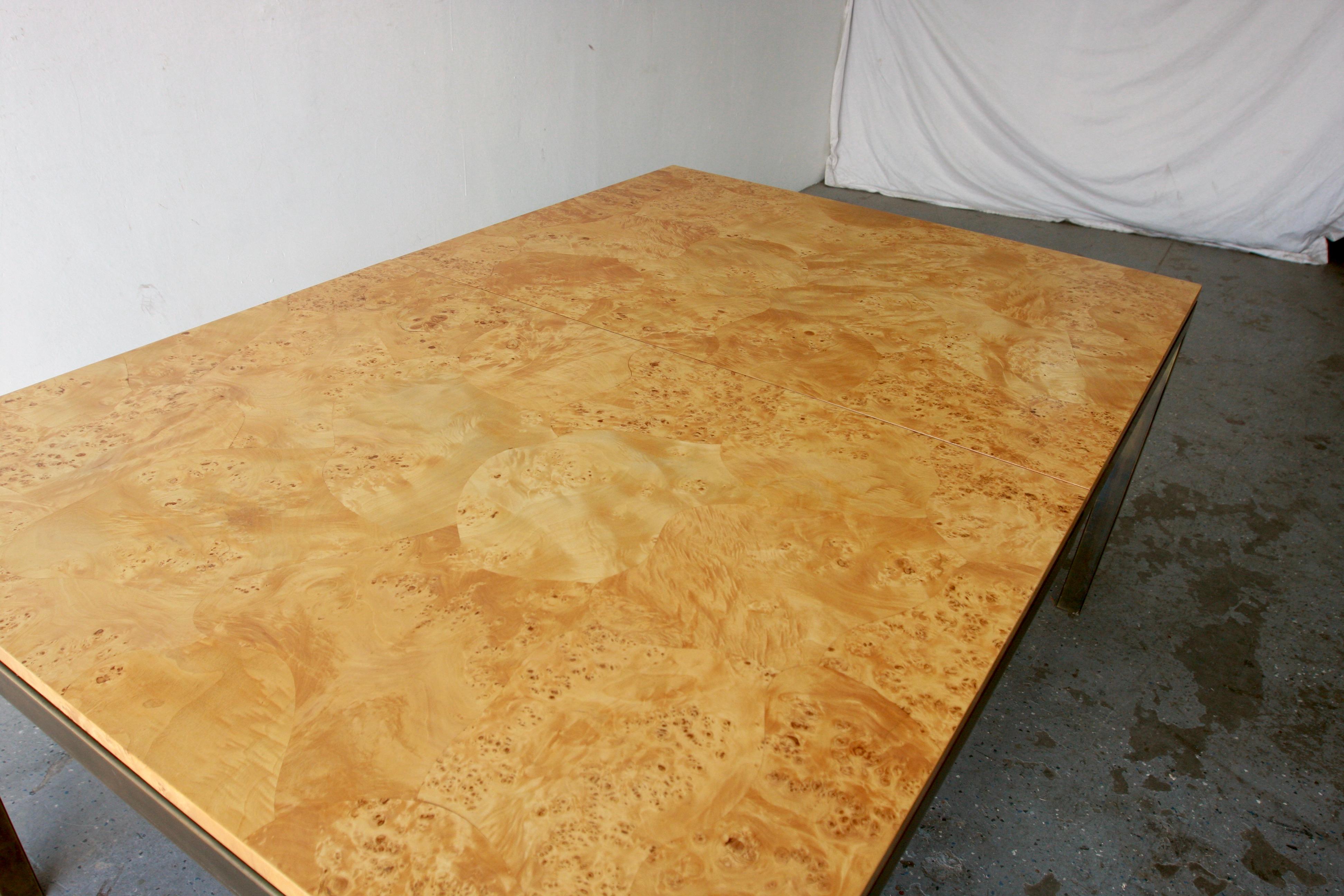 Late 20th Century Tomlinson Postmodern / Mid Century Olive Burl Wood & Brass  Dining Table  For Sale