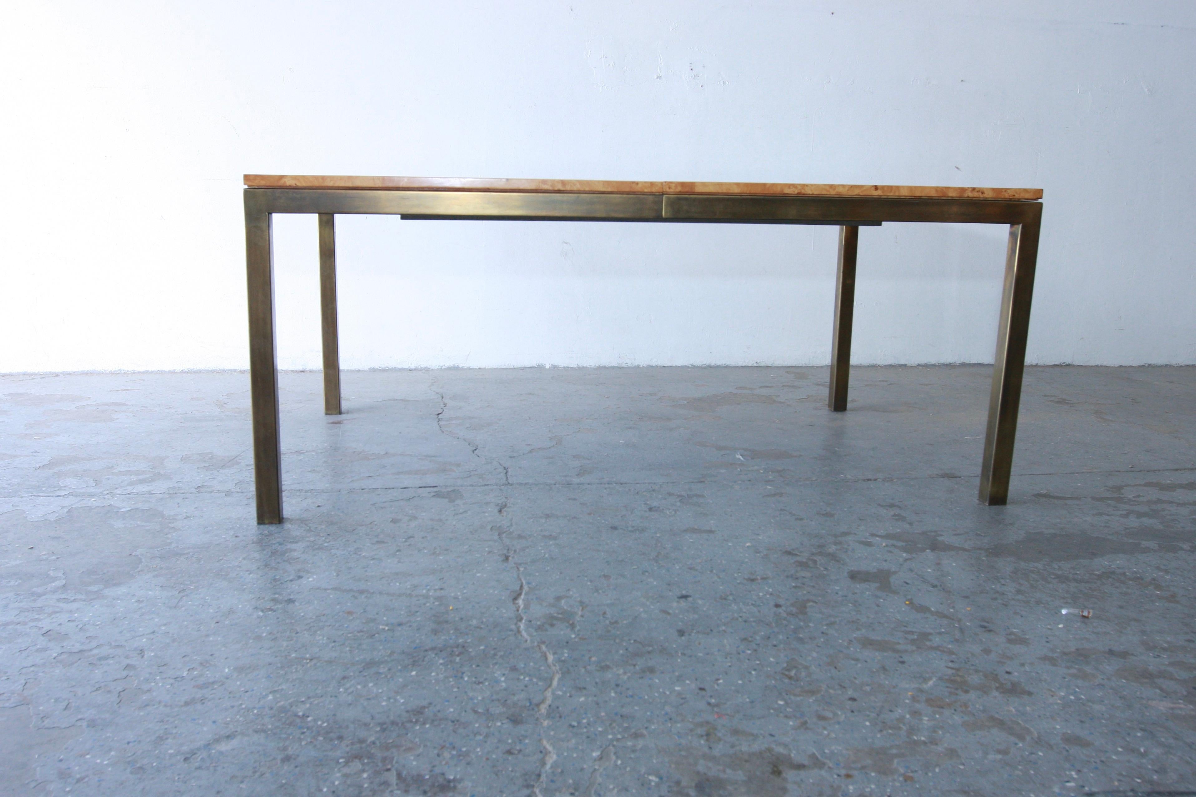 Tomlinson Postmodern / Mid Century Olive Burl Wood & Brass  Dining Table  For Sale 1