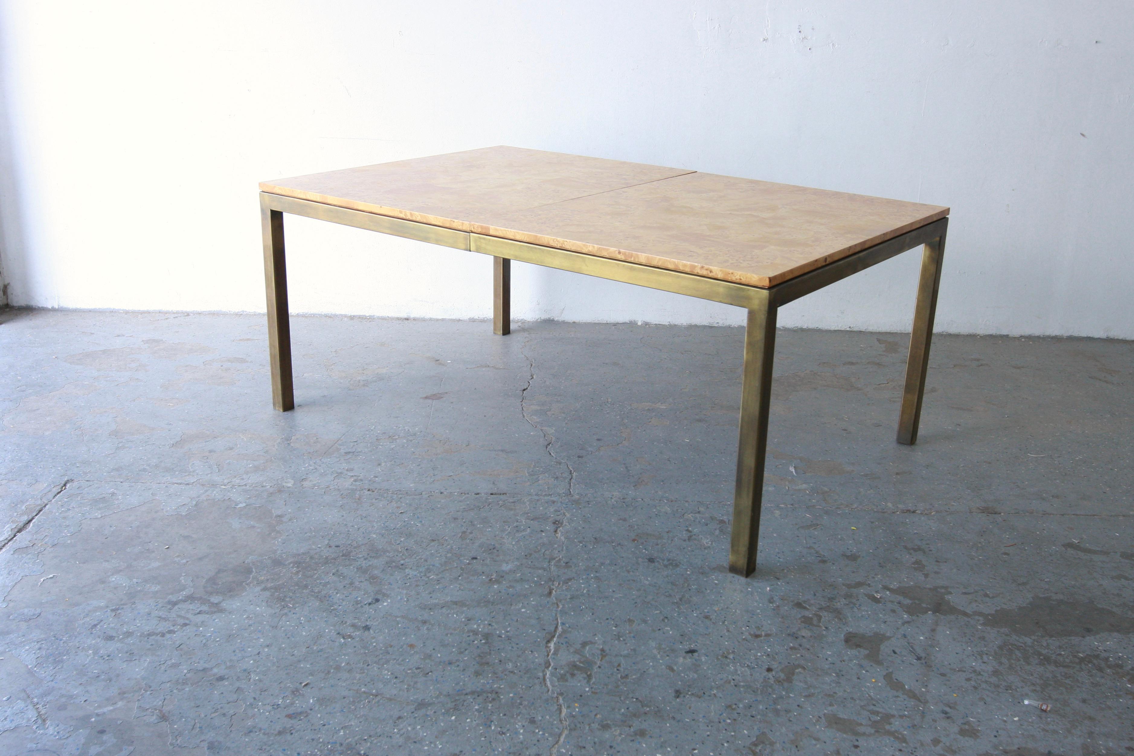 Tomlinson Postmodern / Mid Century Olive Burl Wood & Brass  Dining Table  For Sale 3