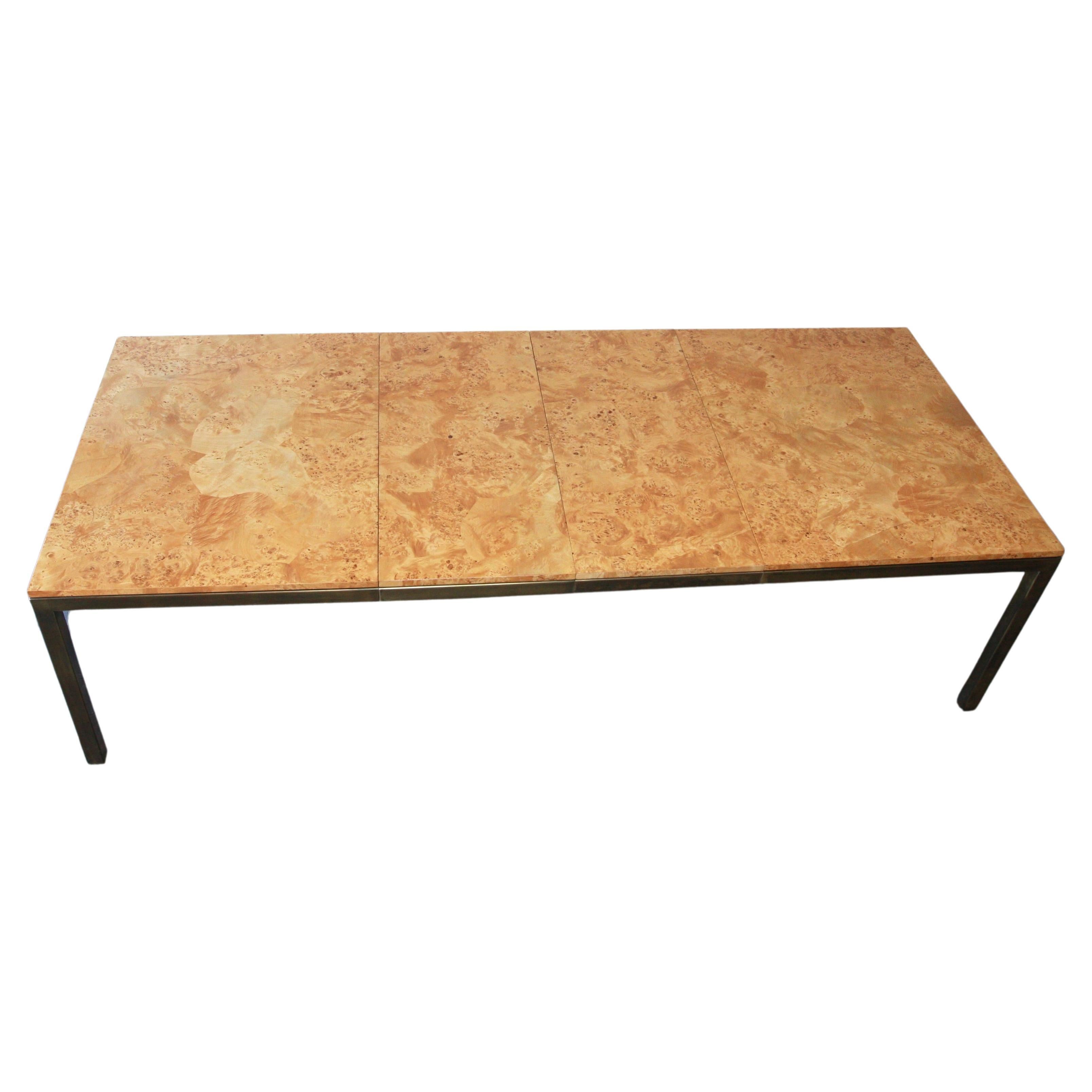 Tomlinson Postmodern / Mid Century Olive Burl Wood & Brass  Dining Table  For Sale