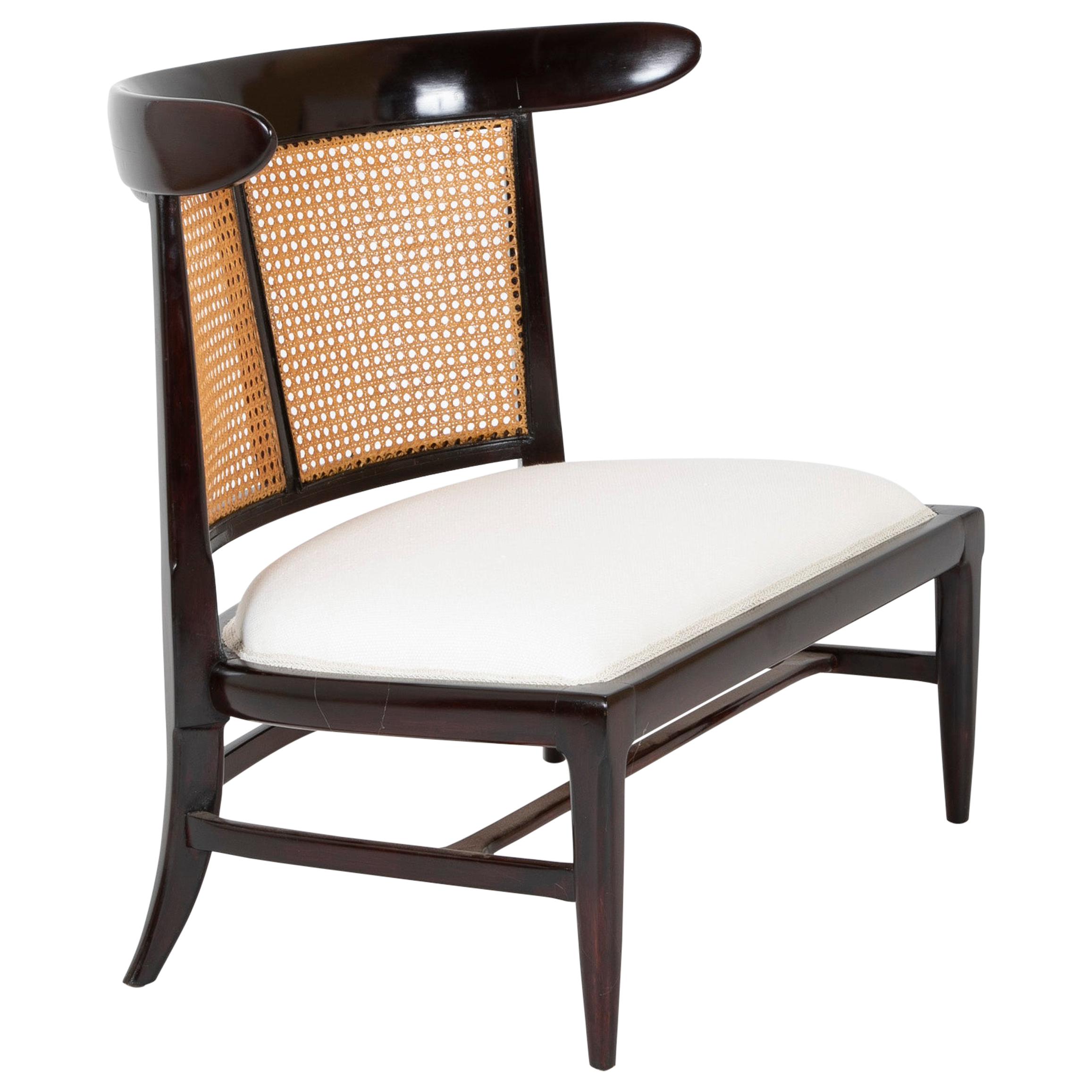 Tomlinson Slipper Lounge Chair with Walnut Frame and Caned Back