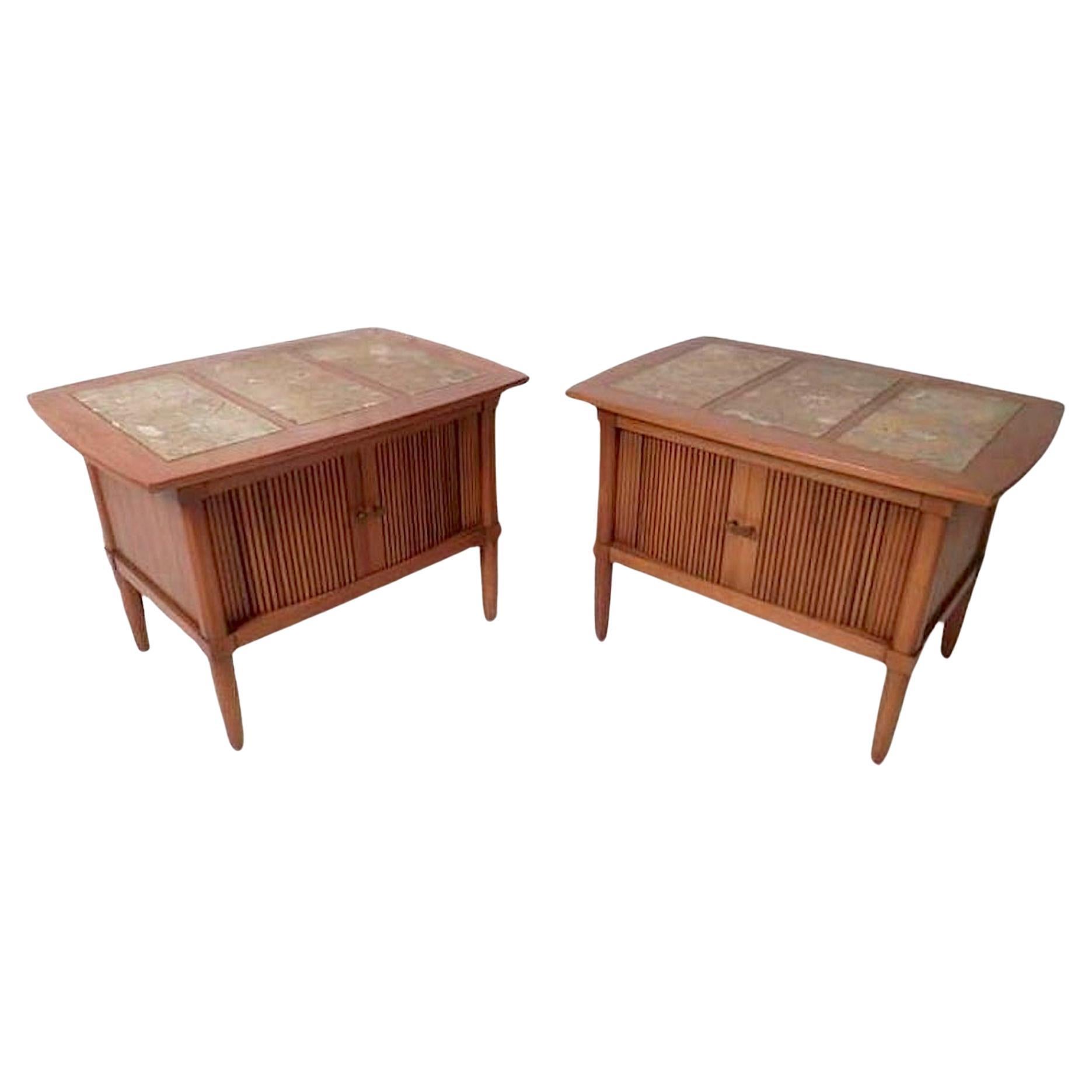 Tomlinson Sophisticate Marble Top Pecan Night Stands For Sale