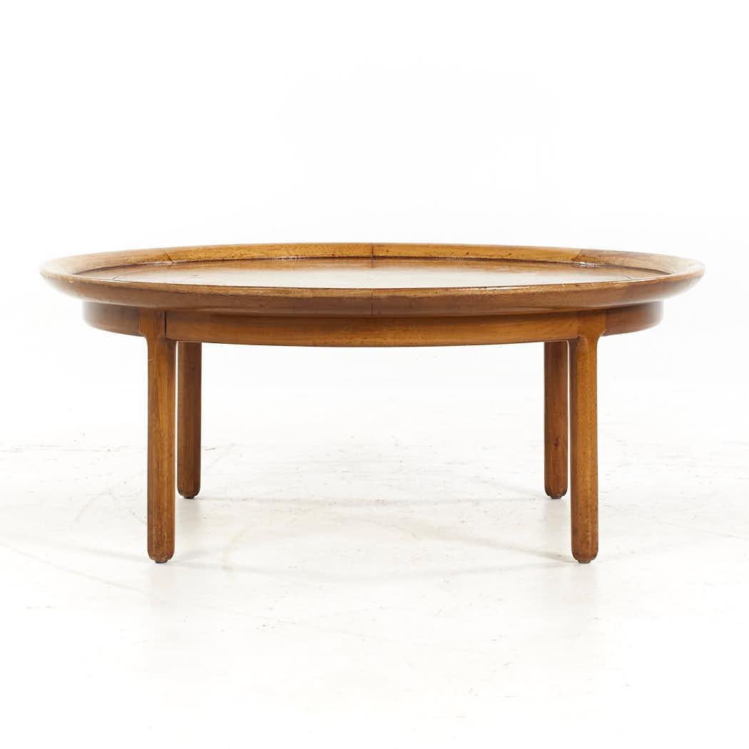 Mid-Century Modern Tomlinson Sophisticate MCM Walnut and Burlwood 40 Inch Round Coffee Table For Sale