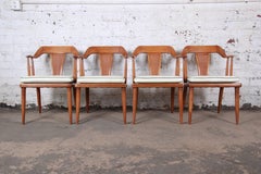 Tomlinson Sophisticate Mid-Century Modern Walnut and Cane Armchairs, Set of Four