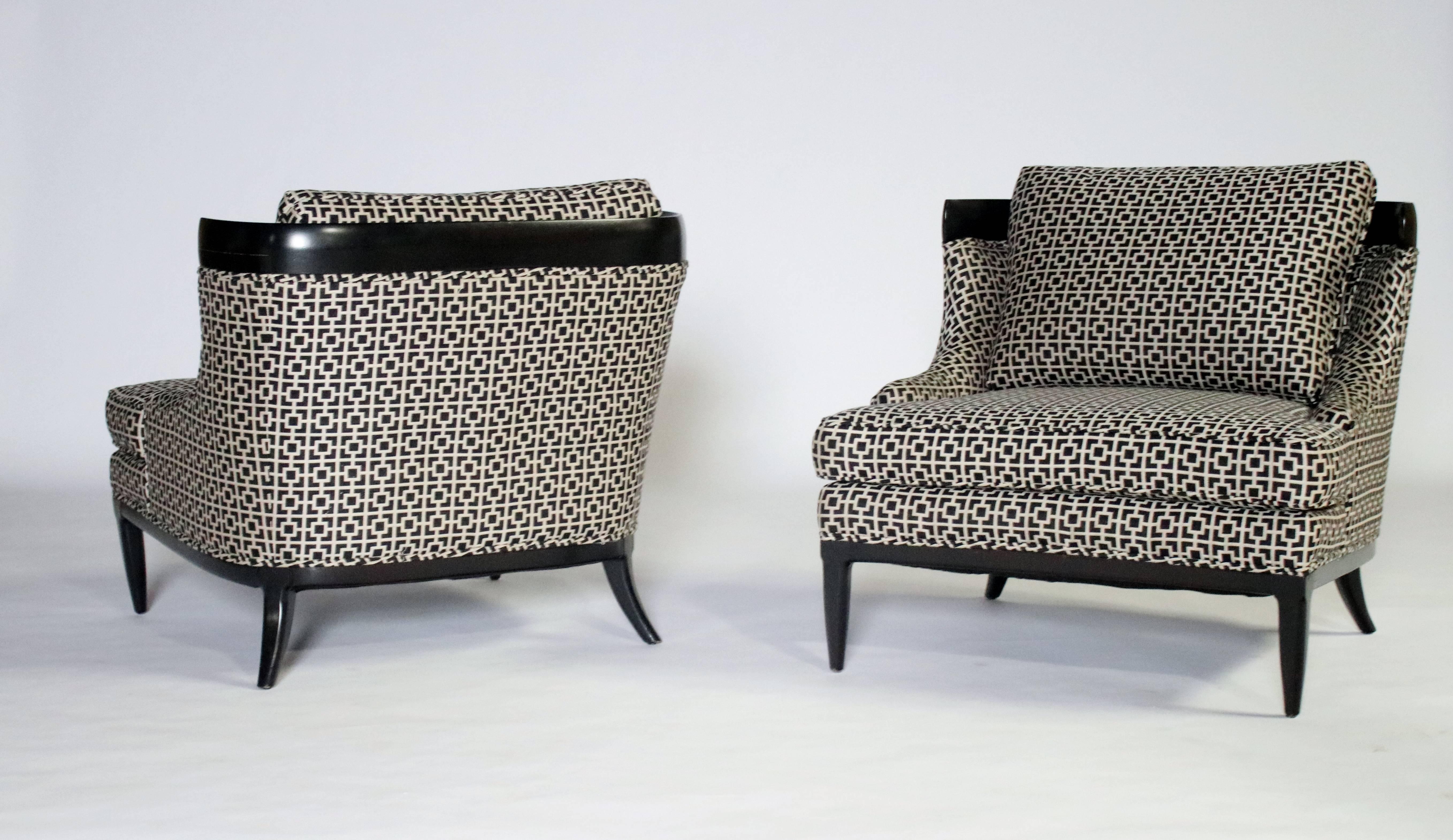 Hollywood Regency Tomlinson Sophisticate Pair of Slipper Chairs by Erwin Lambeth