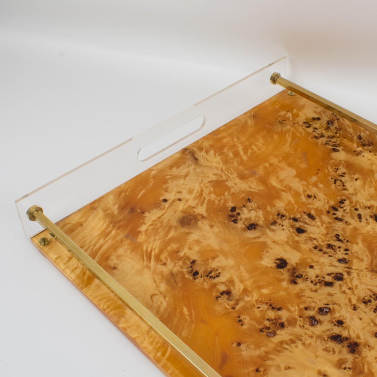 Tommas Barbi Lucite and Burl Wood Barware Tray, 1970s For Sale 3