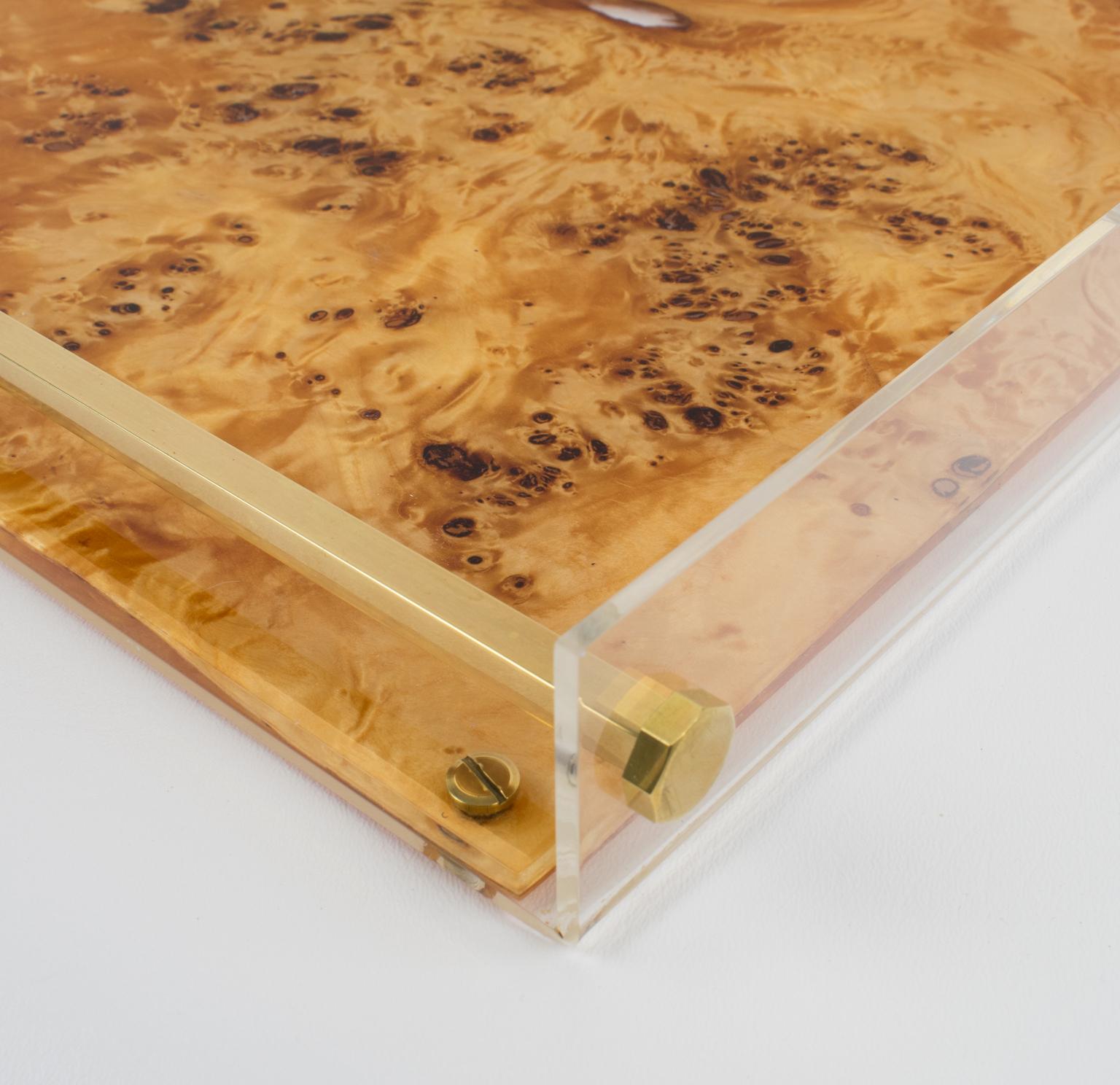 Tommas Barbi Lucite and Burl Wood Barware Tray, 1970s 3