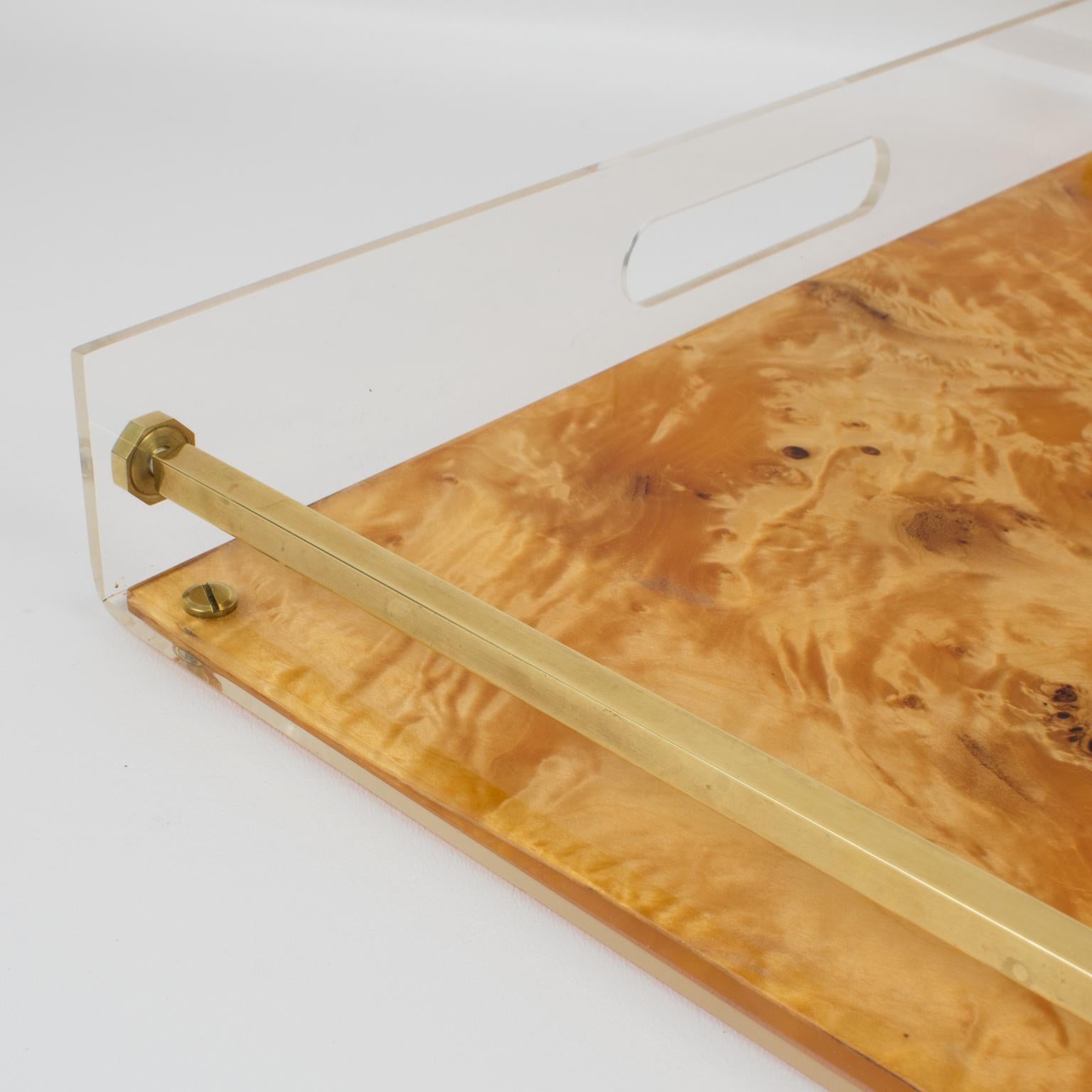 Tommas Barbi Lucite and Burl Wood Barware Tray, 1970s 4
