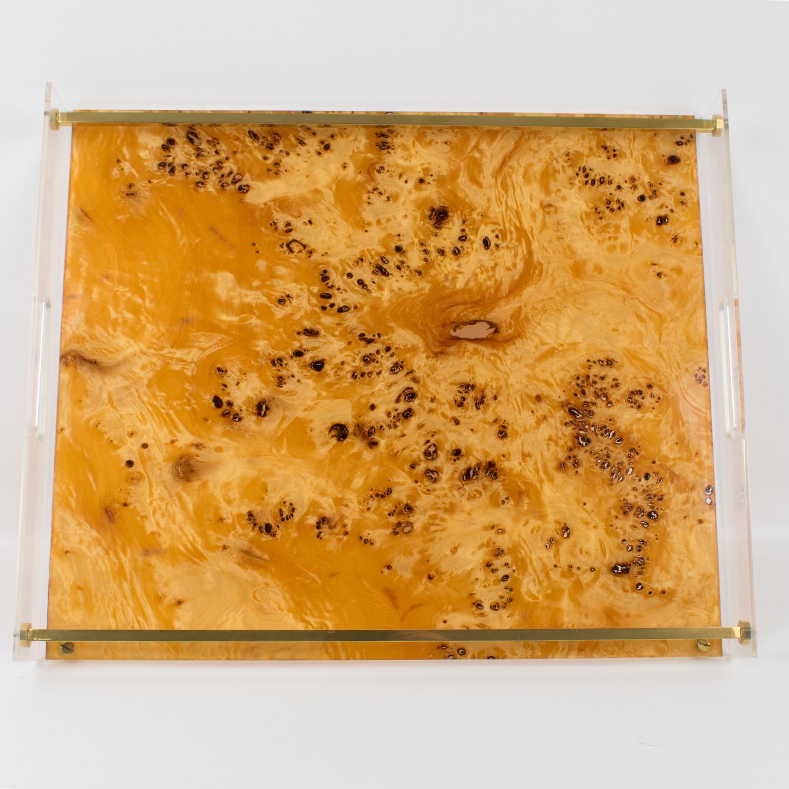 Tommas Barbi Lucite and Burl Wood Barware Tray, 1970s 5